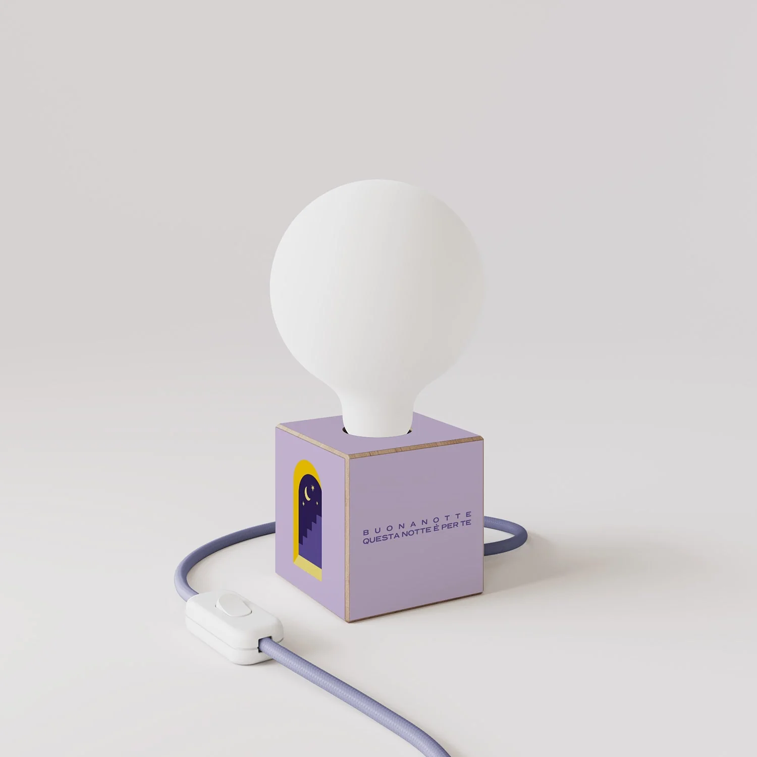 Lampada da tavolo Cubetto "Buonanotte fiorellino" con spina inglese e lampadina globo effetto porcellana - Santomanifesto - Image 3