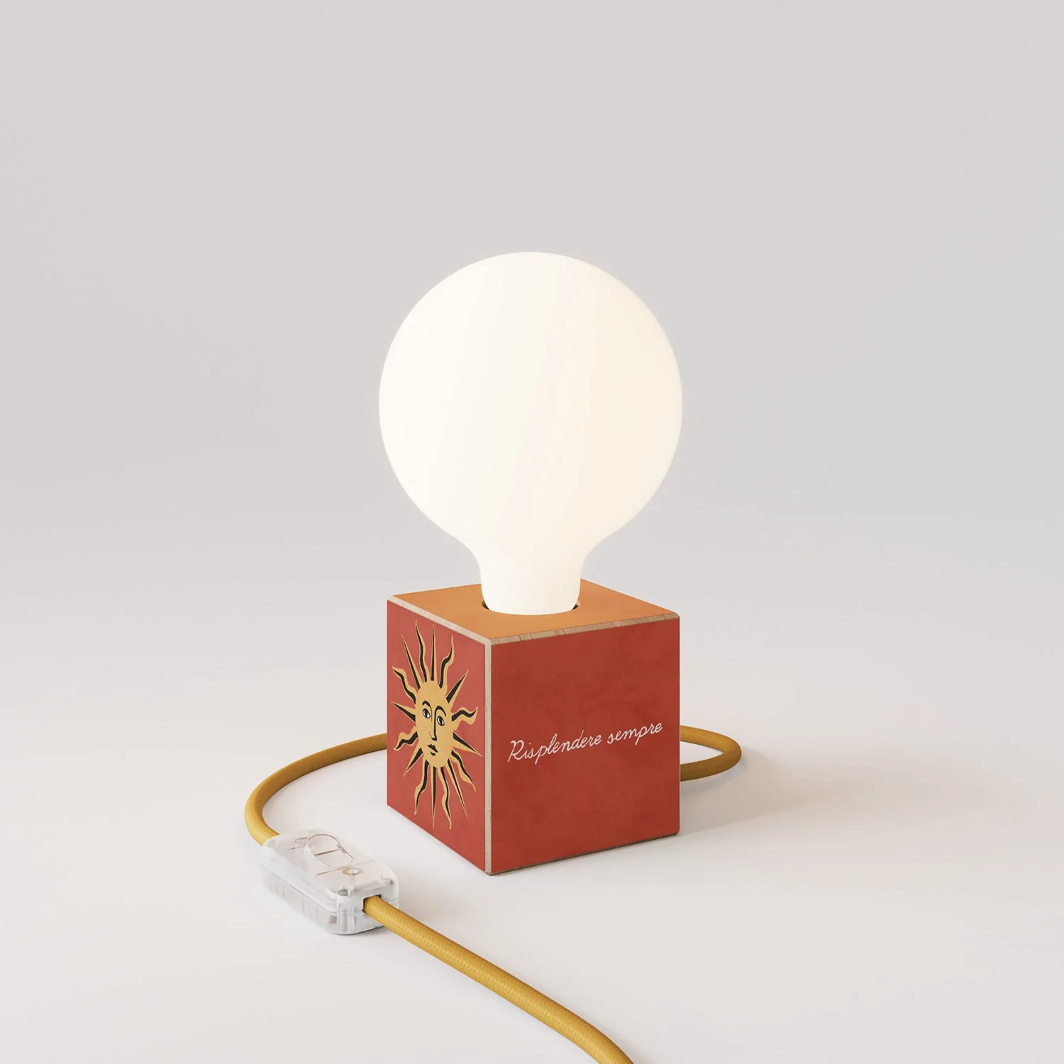 Lampada da tavolo Cubetto "Il sole" con lampadina globo effetto porcellana - Santomanifesto