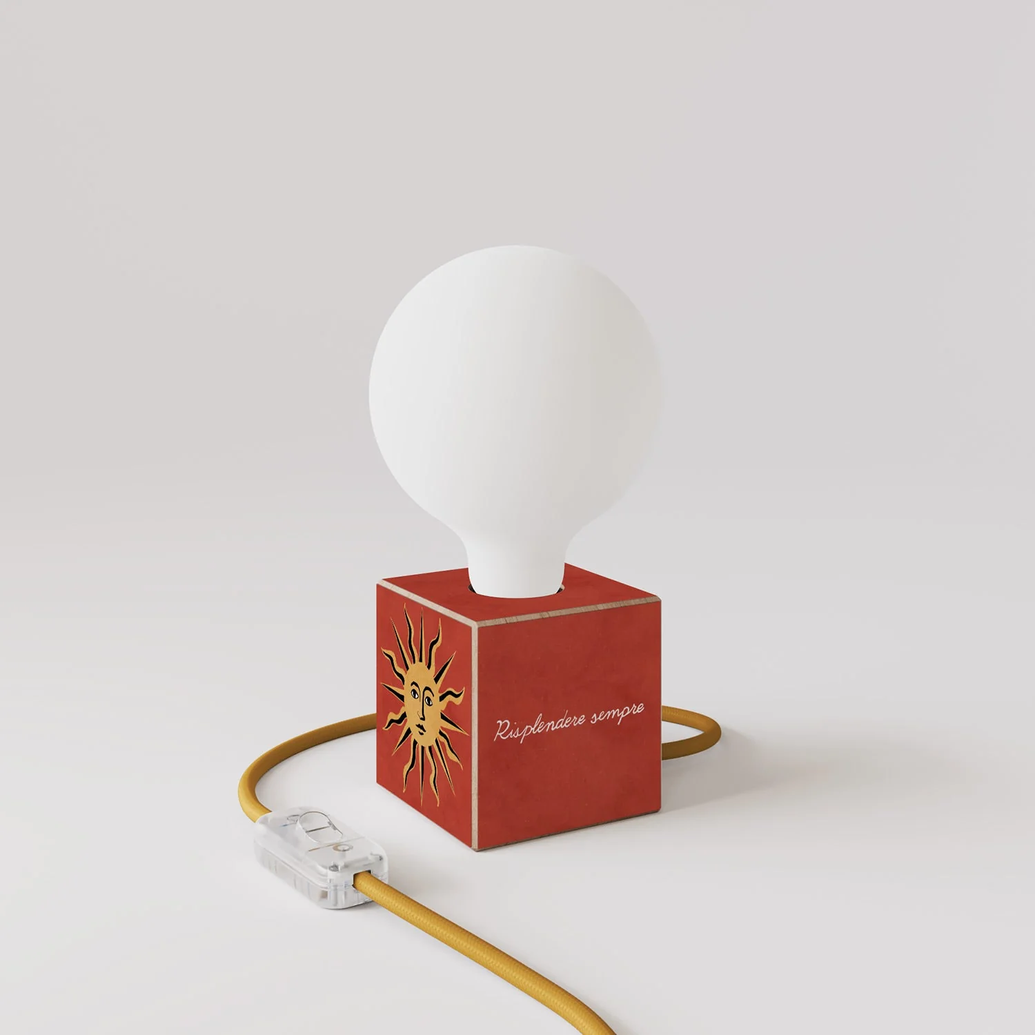 Lampada da tavolo Cubetto "Il sole" con lampadina globo effetto porcellana - Santomanifesto - Image 3