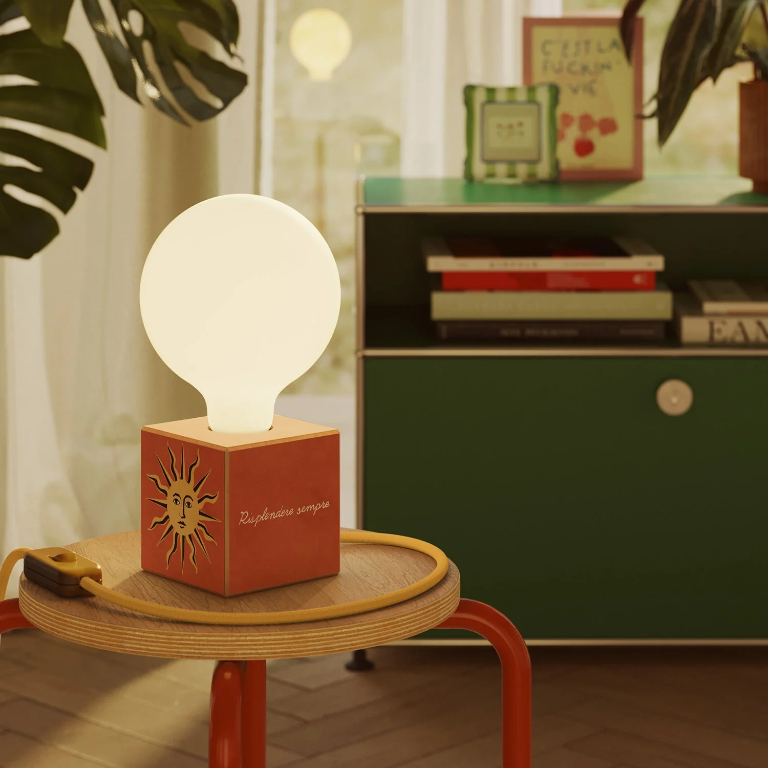Lampada da tavolo Cubetto "Il sole" con spina inglese e lampadina globo effetto porcellana - Santomanifesto - Image 2