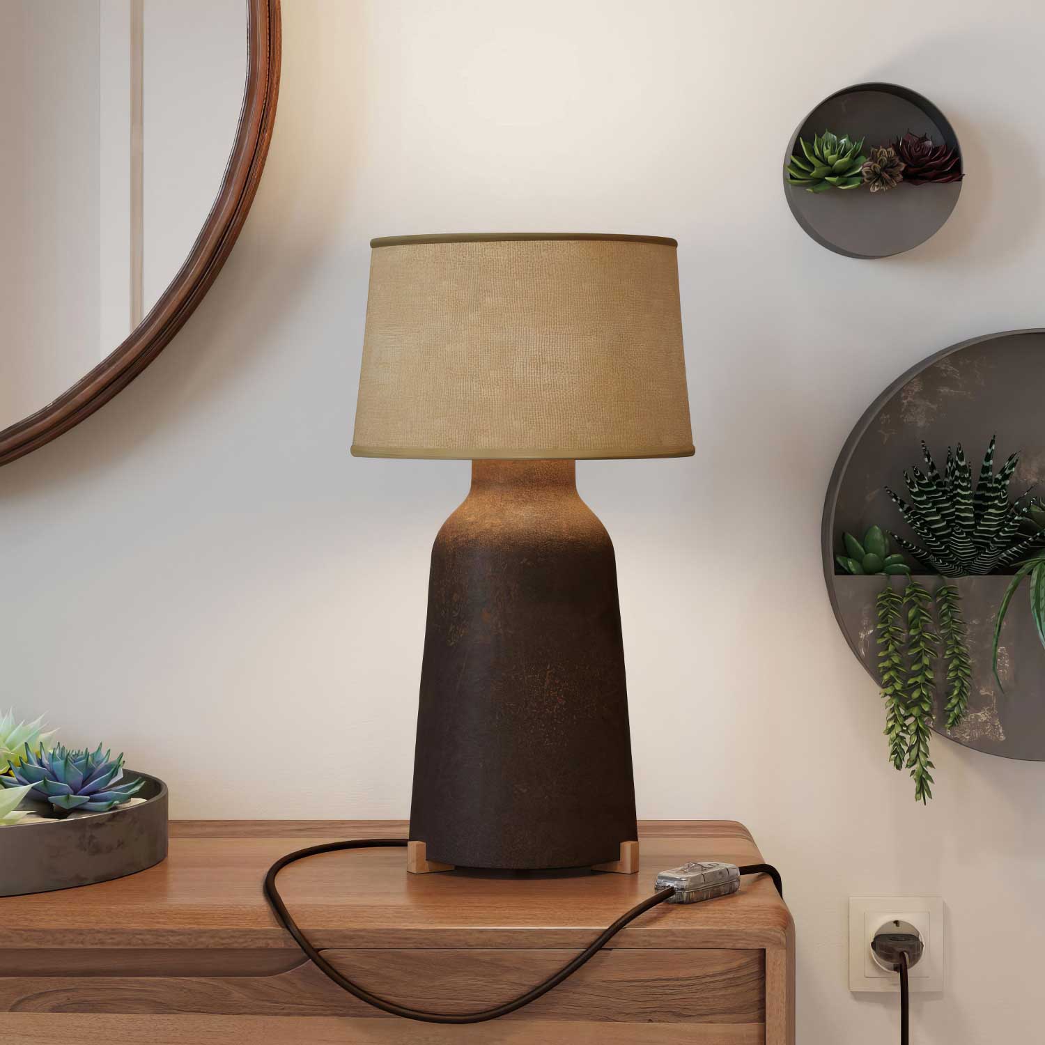 Lampada da tavolo in ceramica Bottiglia con paralume Athena - Juta naturale - Image 2