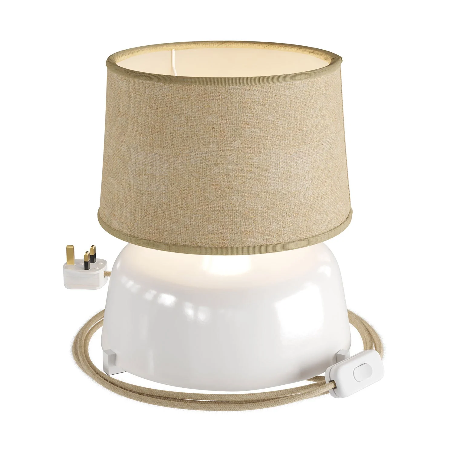 Lampada da tavolo in ceramica Coppa con paralume Athena e spina UK - Juta naturale