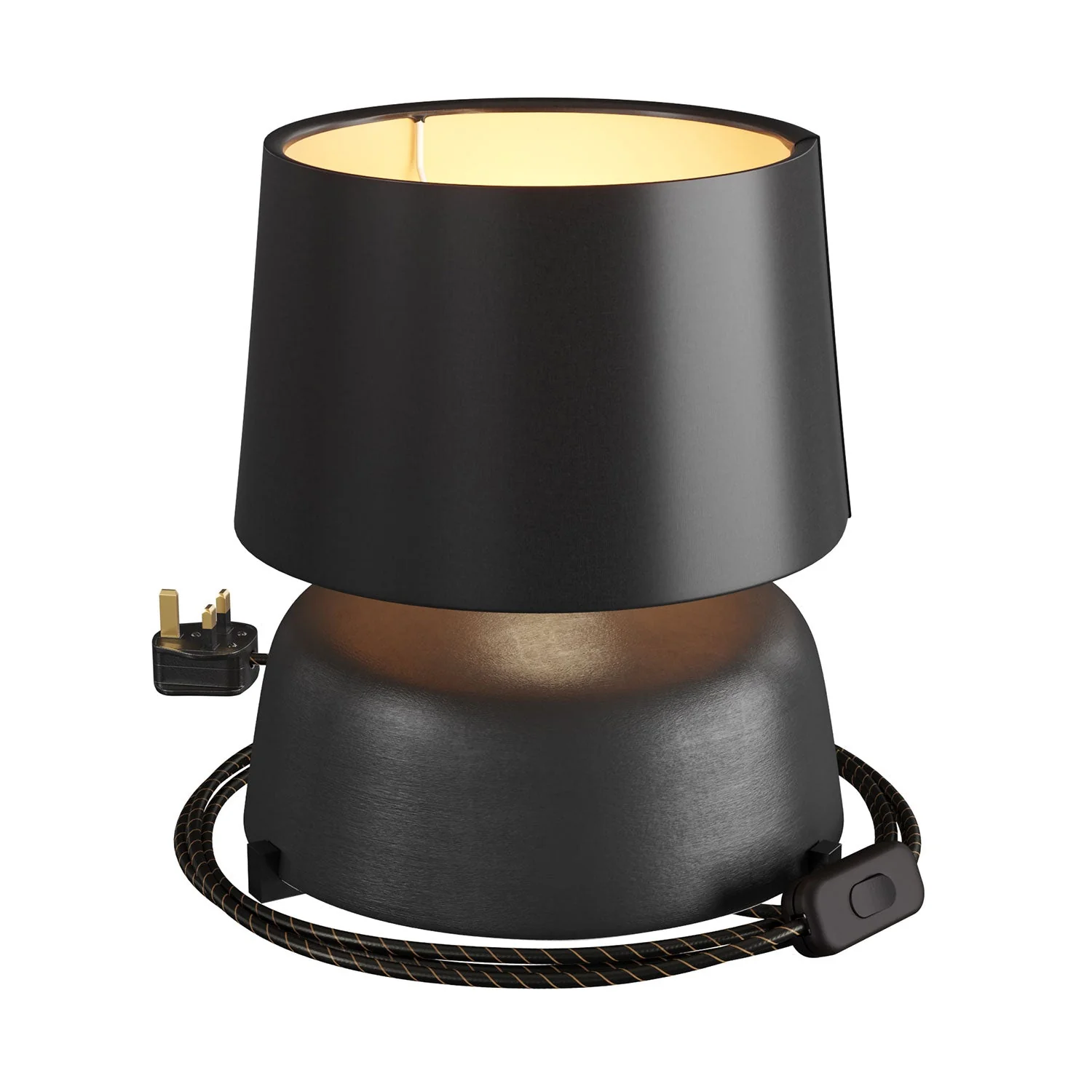 Lampada da tavolo in ceramica Coppa con paralume Athena e spina UK - Nero