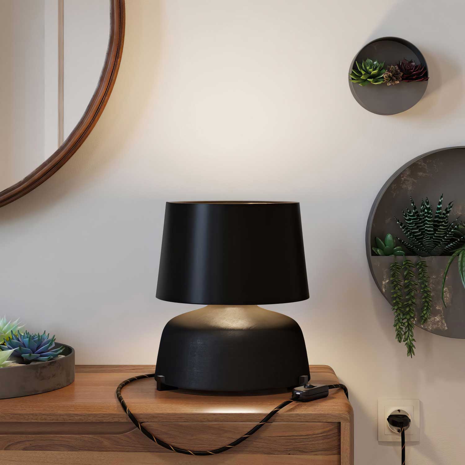 Lampada da tavolo in ceramica Coppa con paralume Athena - Nero - Image 2