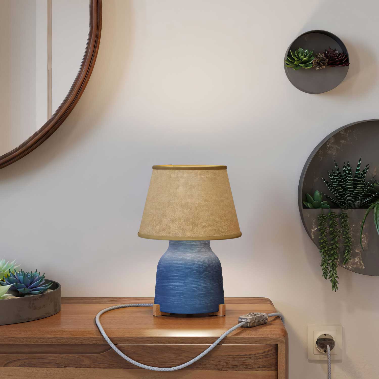Lampada da tavolo in ceramica Vaso con paralume Impero - Juta naturale - Image 2