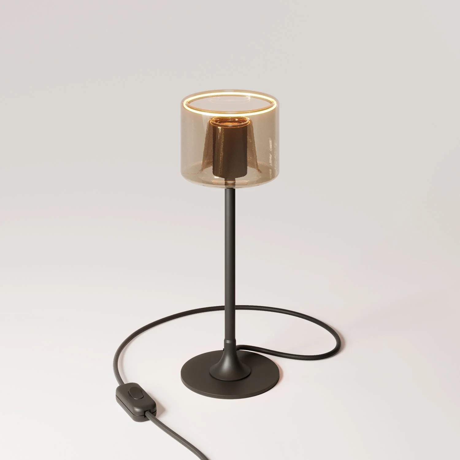 Lampada da tavolo MAG-Y con base metallica tonda e lampadina Ghost smoky - Nero