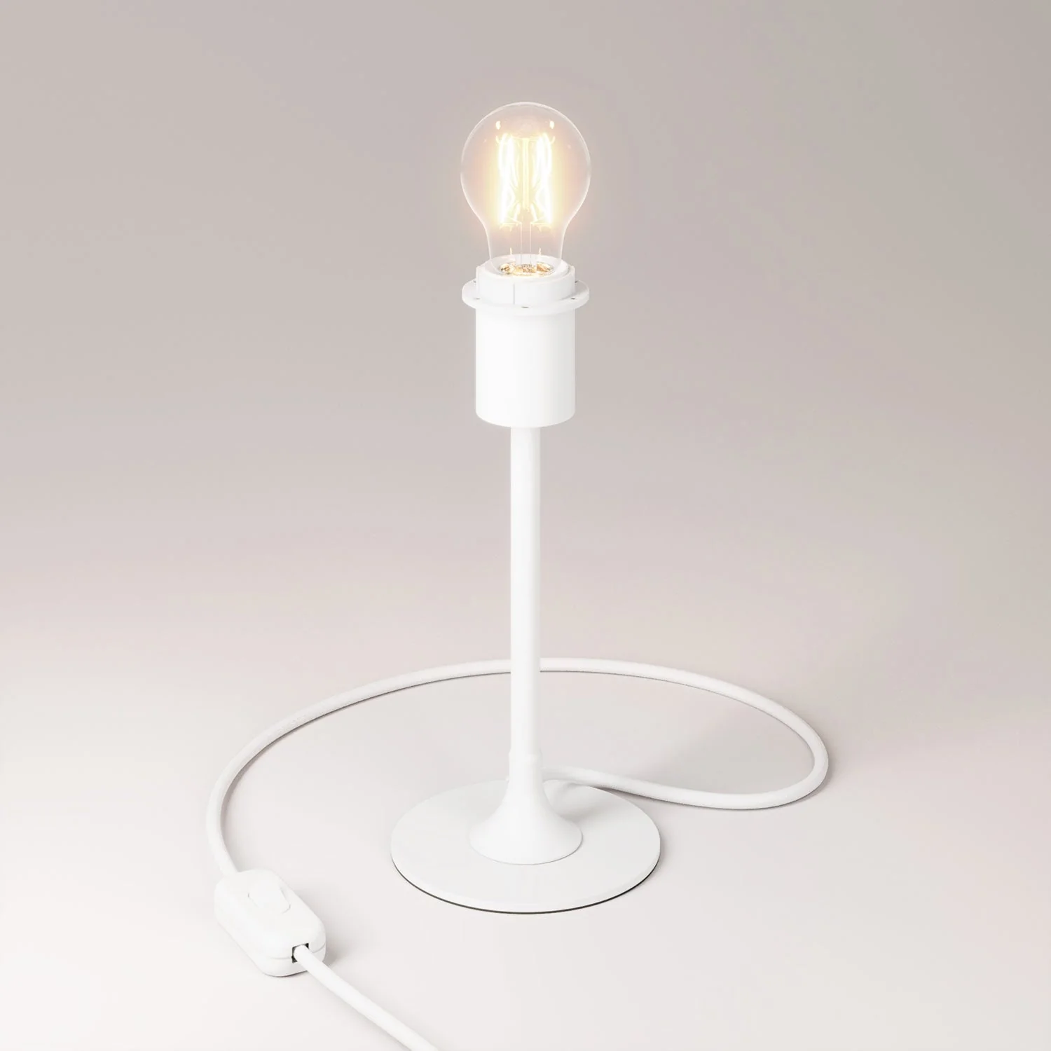 Lampada da tavolo MAG-Y con base metallica tonda, predisposizione per paralume e spina UK - Bianco opaco