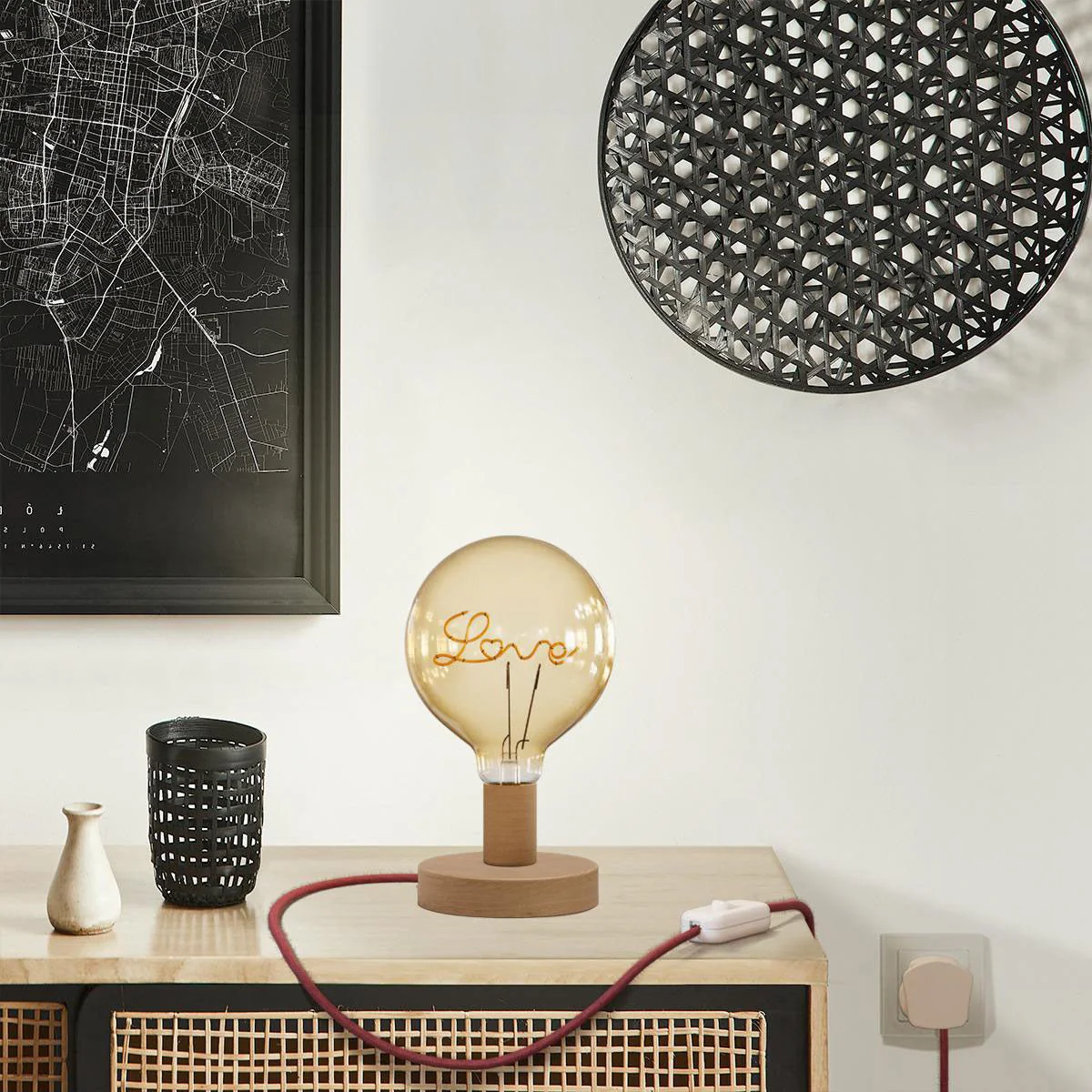 Lampada da tavolo Posaluce Love in legno e spina UK - Neutro - Image 2