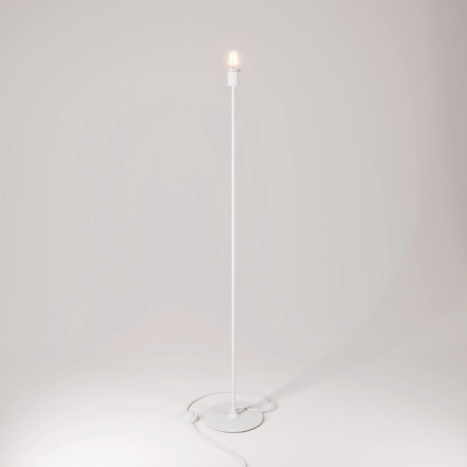 Lampada da terra MAG-Y con base metallica tonda con predisposizione per paralume e spina UK - Bianco opaco