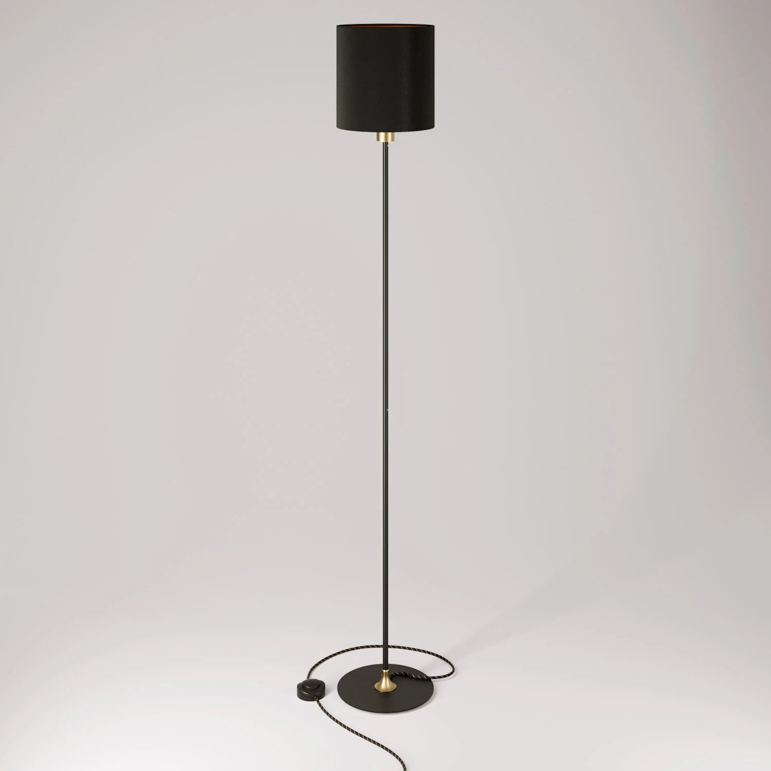 Lampada da terra MAG-Y con base metallica tonda, paralume Cilindro M e spina UK - Bronzo satinato