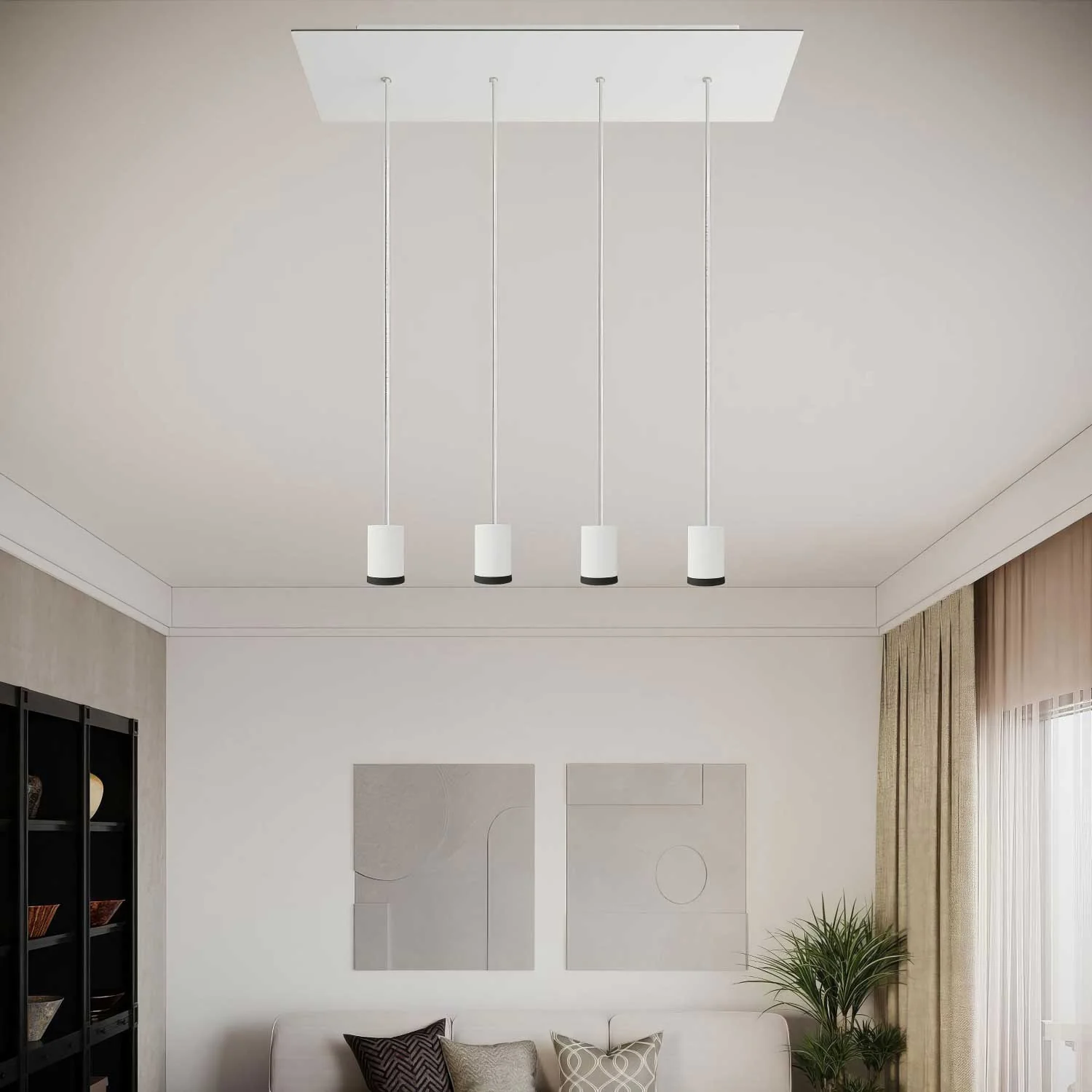 Lampada faretto a sospensione 4 cadute GU1d0 con XXL Rose-One rettangolare 675 mm - Bianco opaco - Image 2