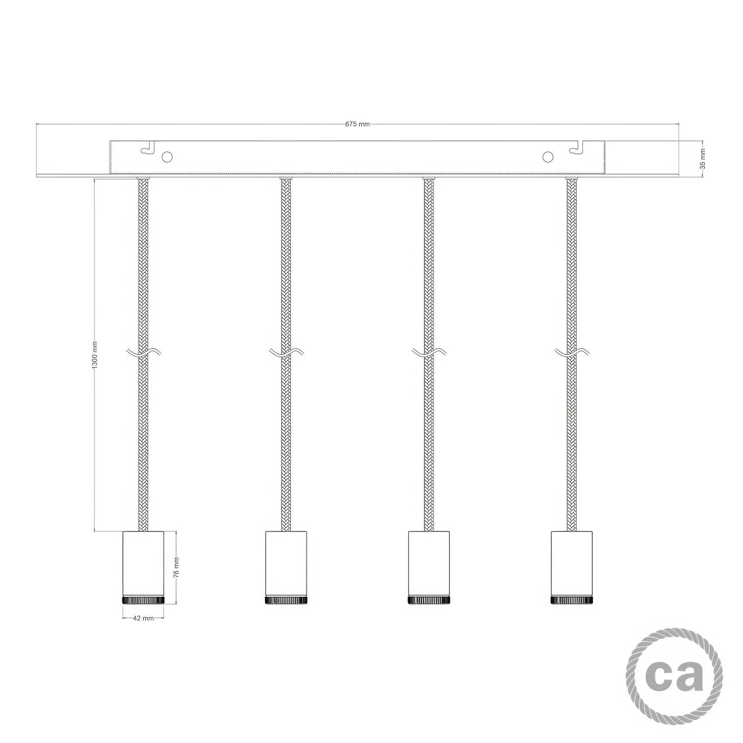 Lampada faretto a sospensione 4 cadute GU1d0 con XXL Rose-One rettangolare 675 mm - Nero - Image 5