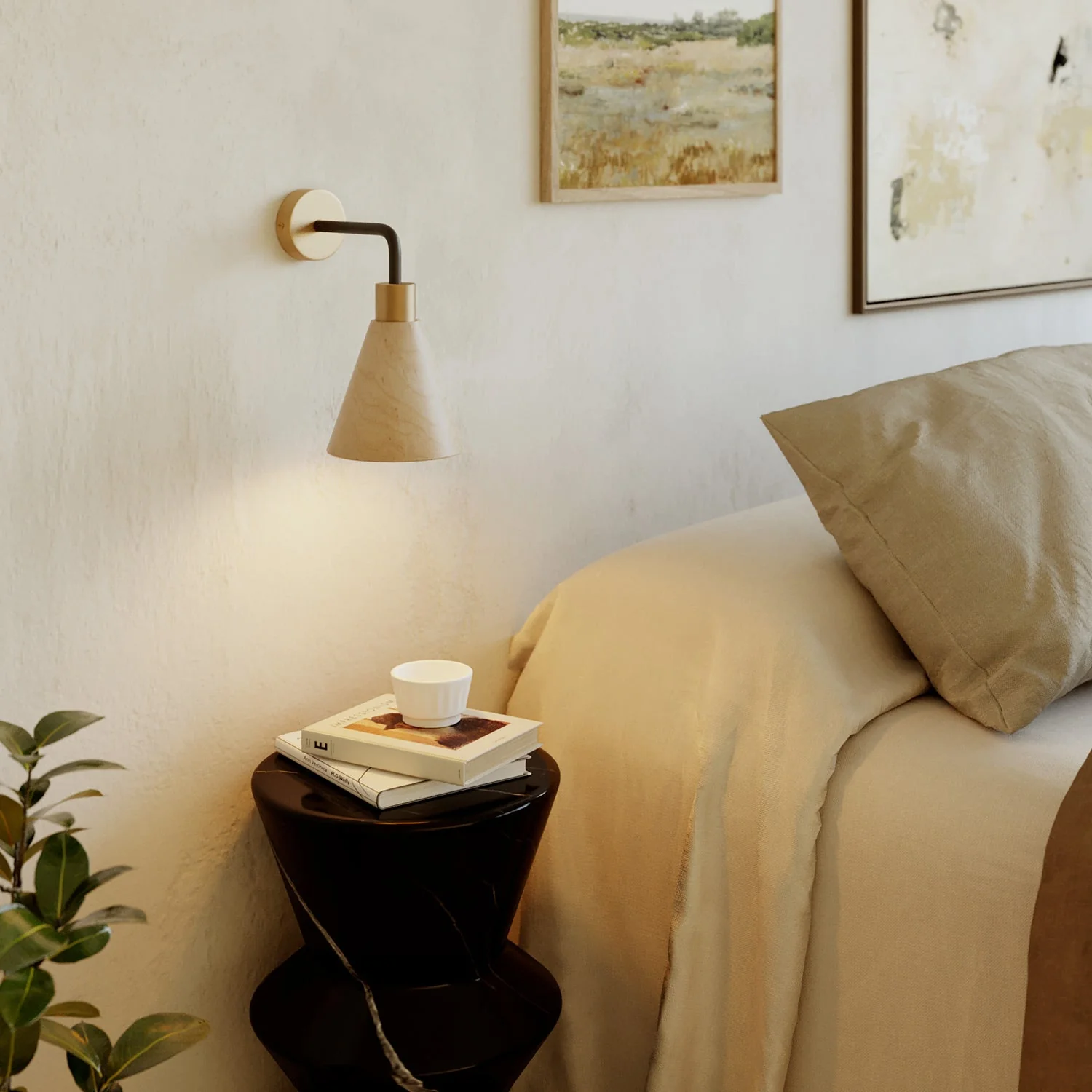 Lampada Fermaluce con paralume conico in legno ed estensione curva - Bronzo satinato - Image 2