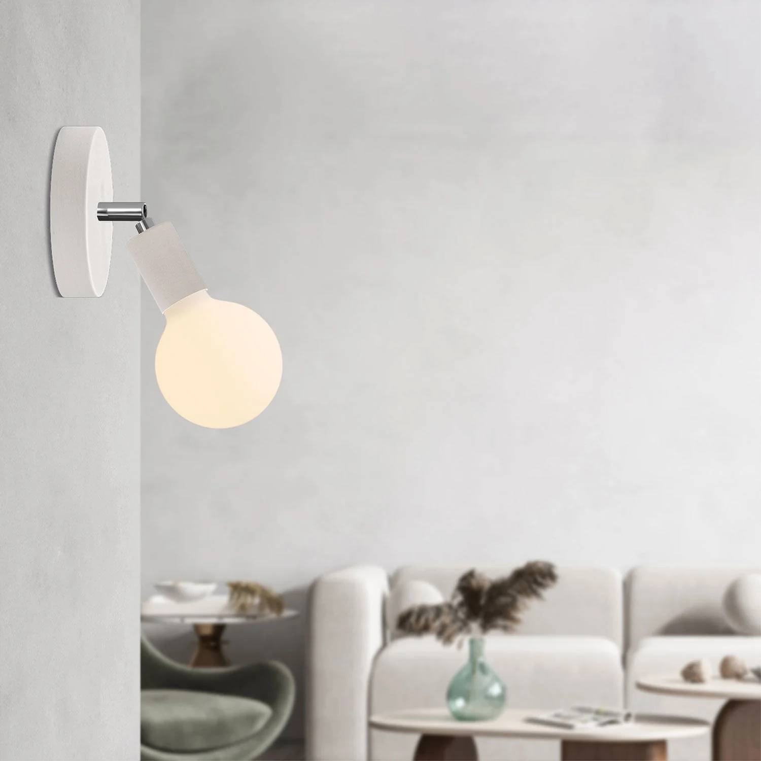 Lampada Fermaluce Snodo in legno con lampadina Globo Porcellana - Bianco - Image 2