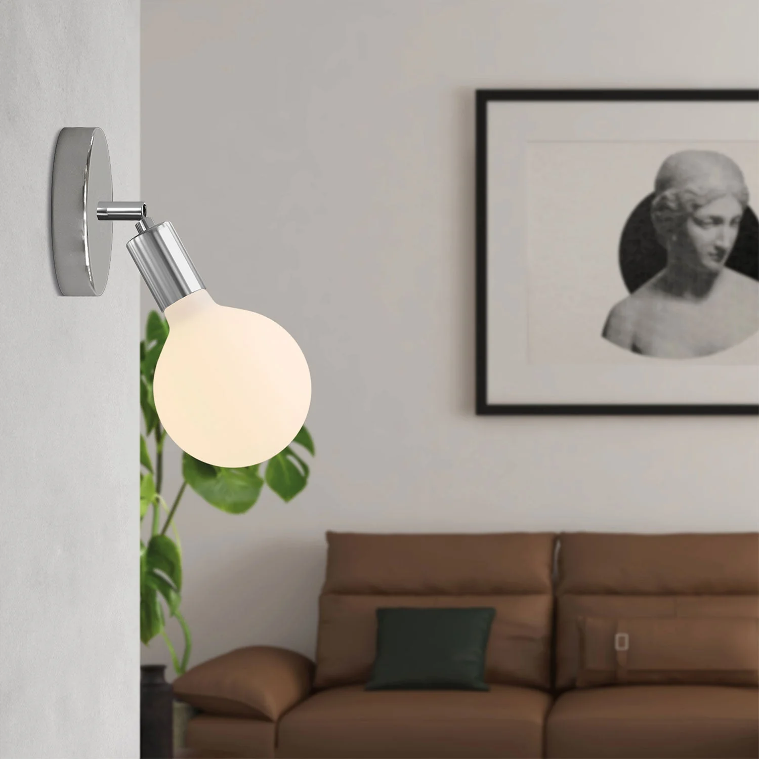 Lampada Fermaluce Snodo in metallo con lampadina Globo Porcellana - Cromo - Image 2