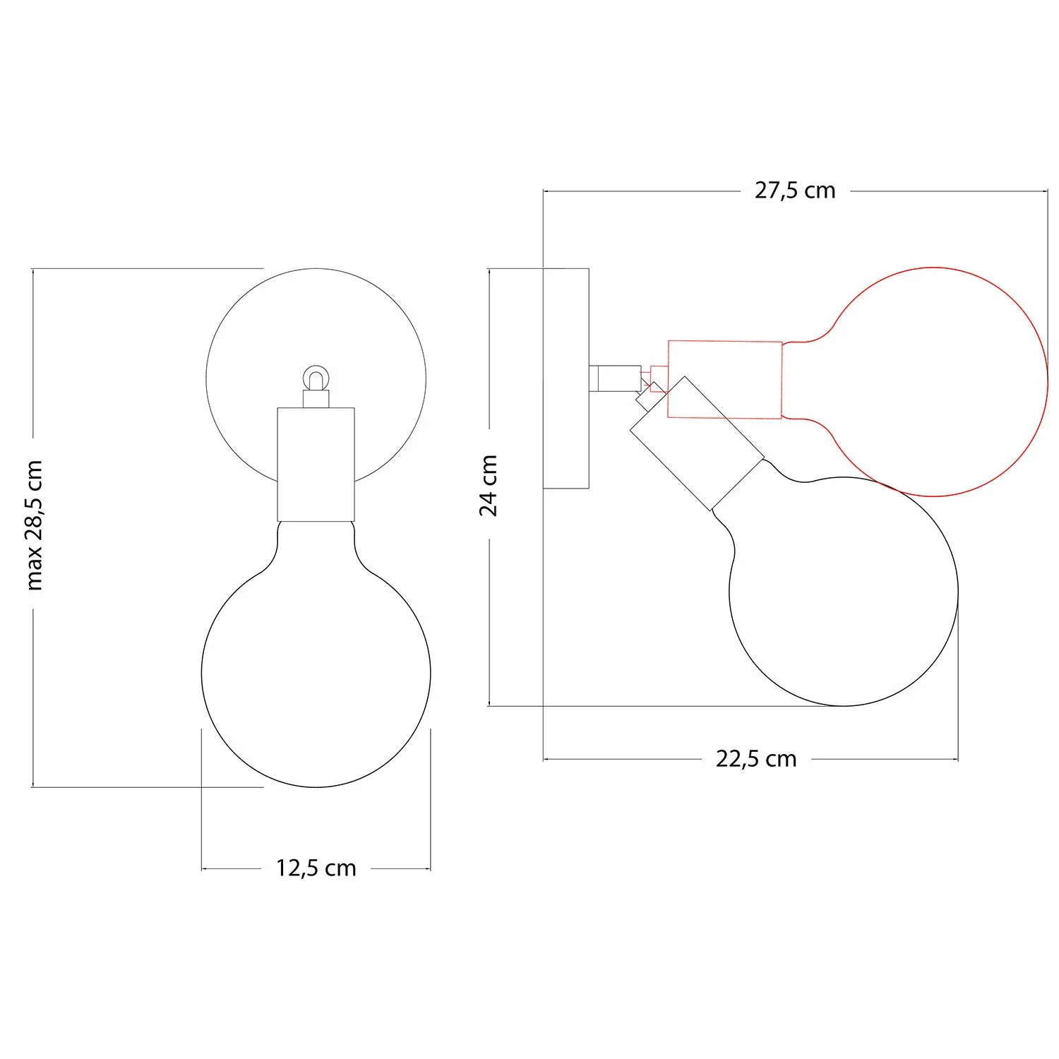 Lampada Fermaluce Snodo in metallo con lampadina Globo Porcellana - Nero perla - Image 3