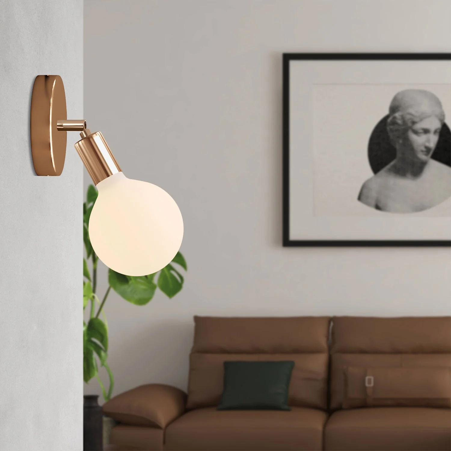 Lampada Fermaluce Snodo in metallo con lampadina Globo Porcellana - Rame - Image 2