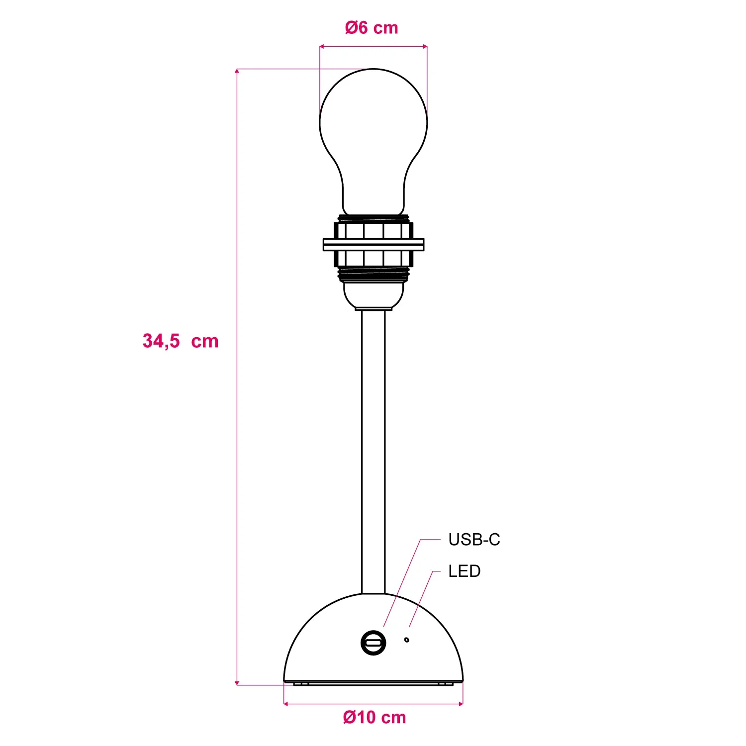 Lampada portatile e ricaricabile Cabless12 con lampadina a goccia e predisposizione per paralume - Neutro - Image 6