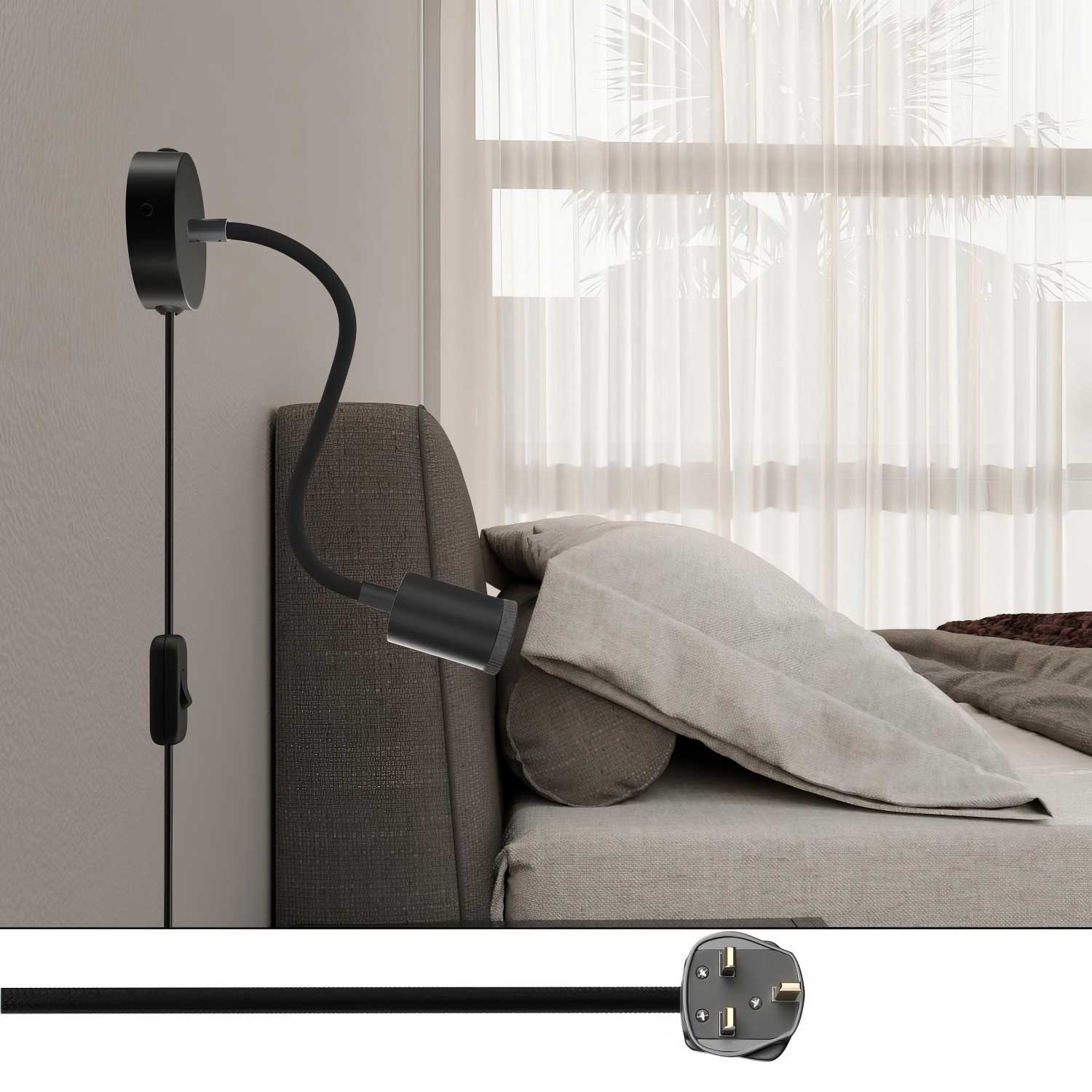 Lampada Spostaluce Flex 30 snodabile con faretto GU1d0 e spina UK - Nero - Image 2