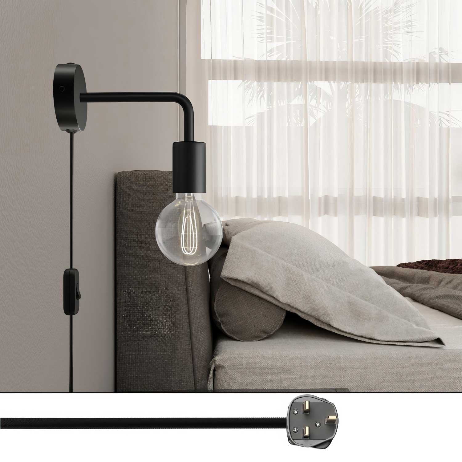 Lampada Spostaluce in metallo con estensione curva e spina UK - Nero - Image 2