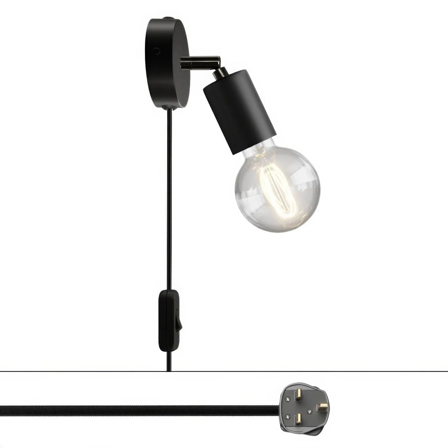 Lampada Spostaluce Snodo orientabile in metallo e spina UK - Nero