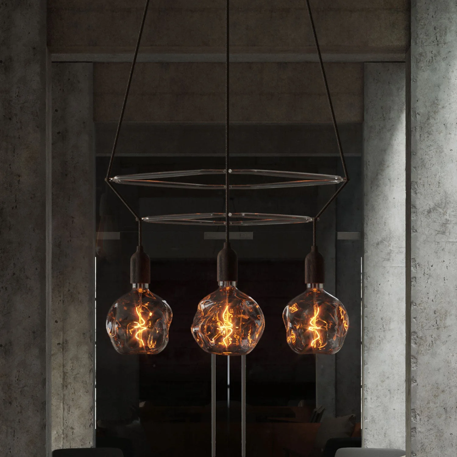 Lampadario 2 Cage a 4 cadute Globo Bumped - Effetto Wengé - Image 3