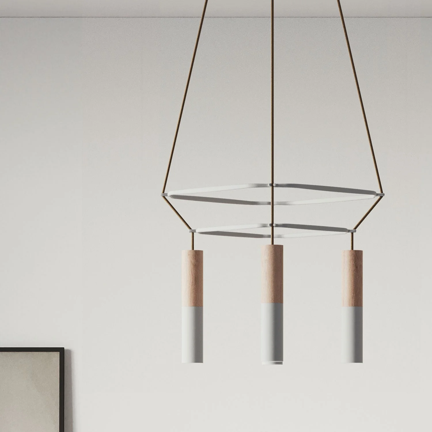 Lampadario 2 Cage a 4 cadute Tub-E14 Doppio - Bianco opaco - Image 3