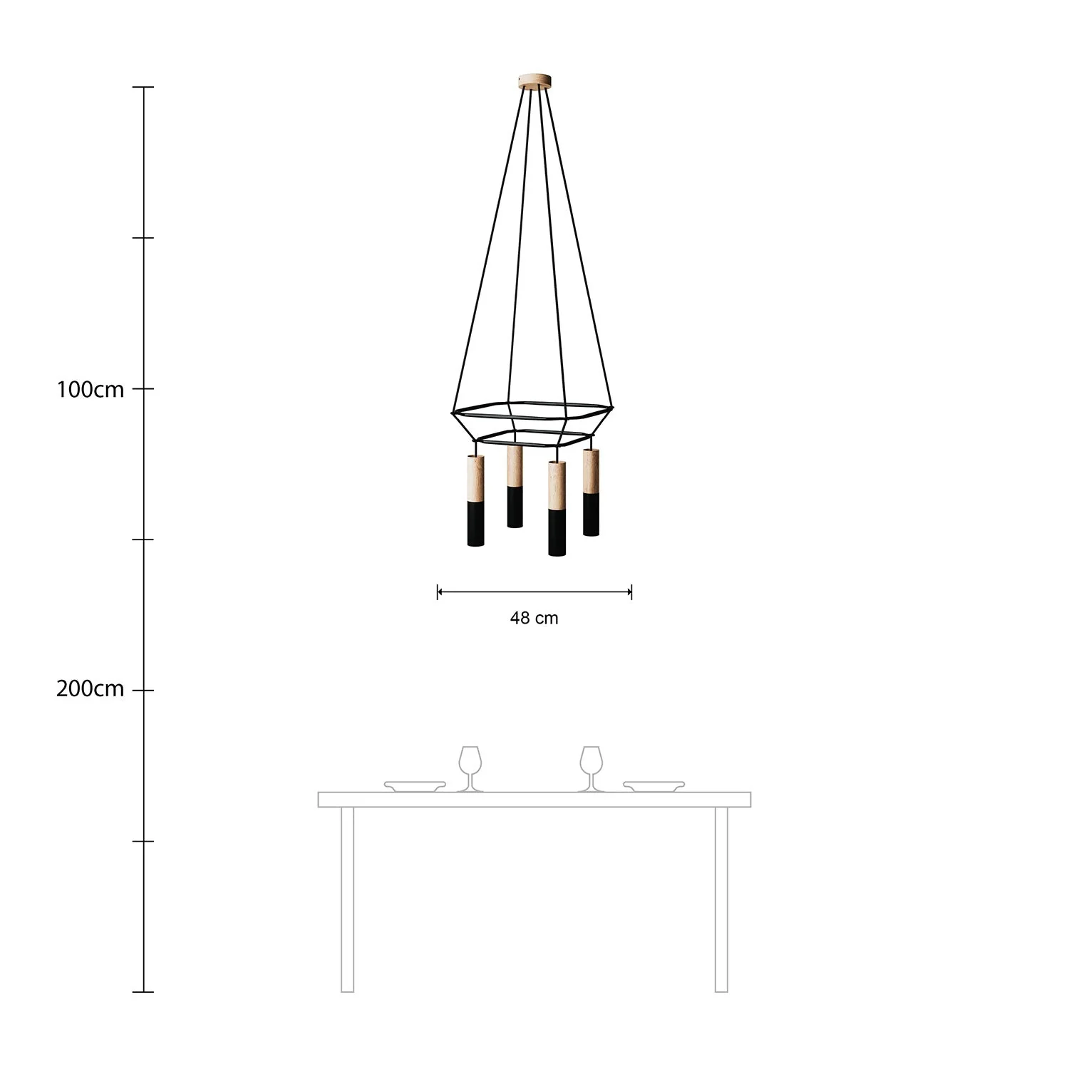 Lampadario 2 Cage a 4 cadute Tub-E14 Doppio - Nero - Image 6