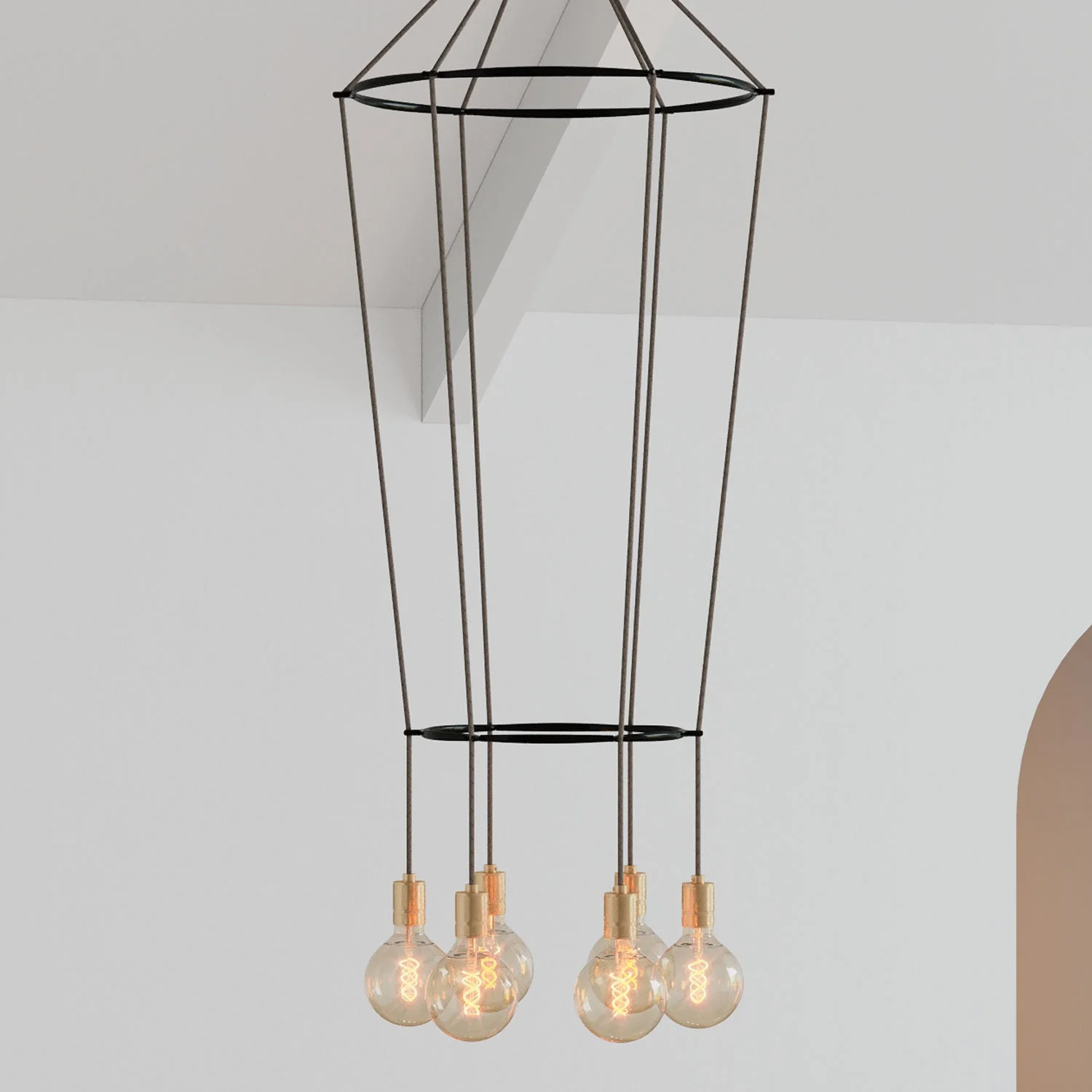Lampadario 2 Cage a 6 cadute Globo - Ottone - Image 3