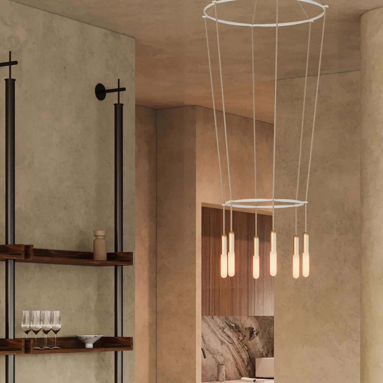 Lampadario 2 Cage a 6 cadute P-Light - Bronzo satinato - Image 3