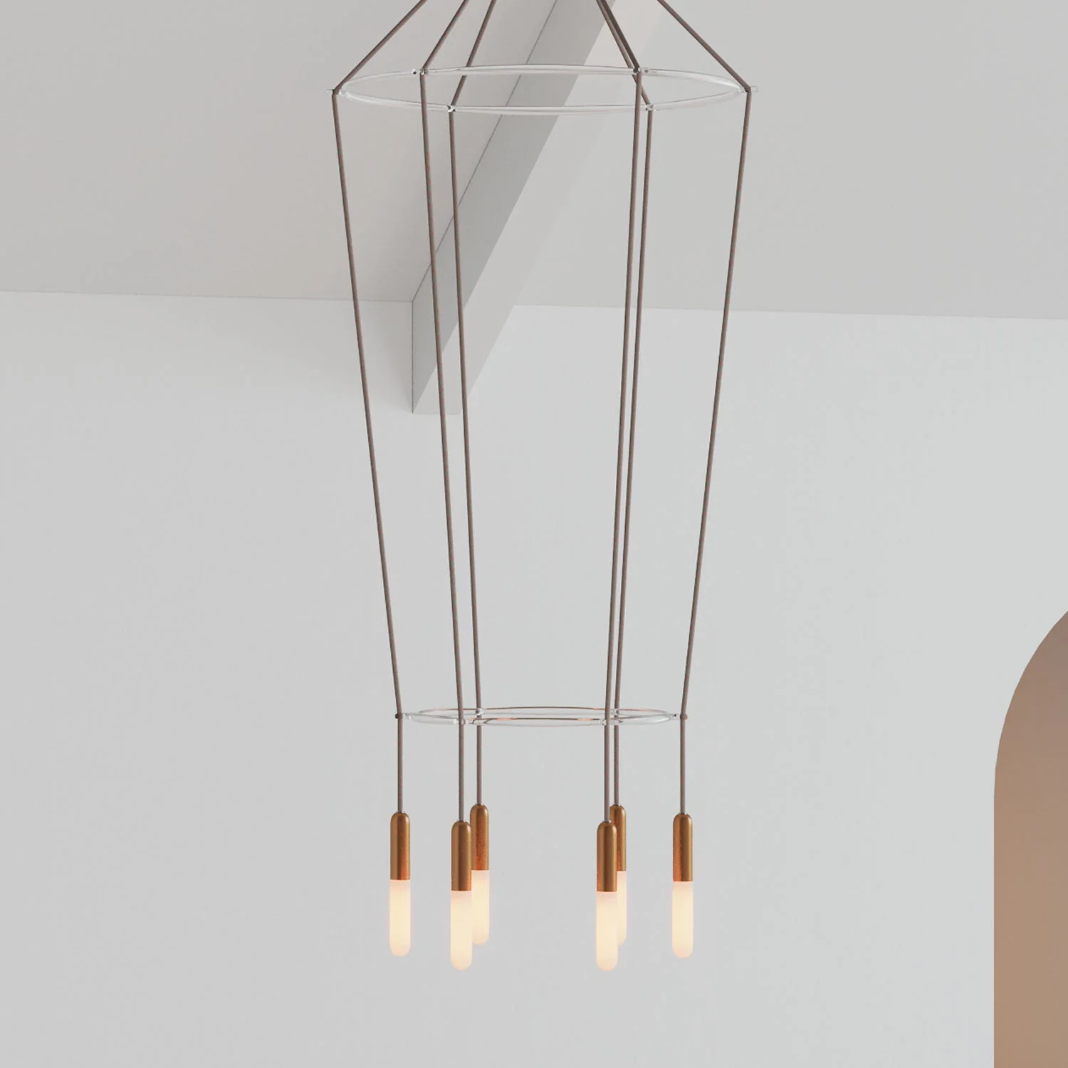 Lampadario 2 Cage a 6 cadute P-Light - Rame satinato - Image 3