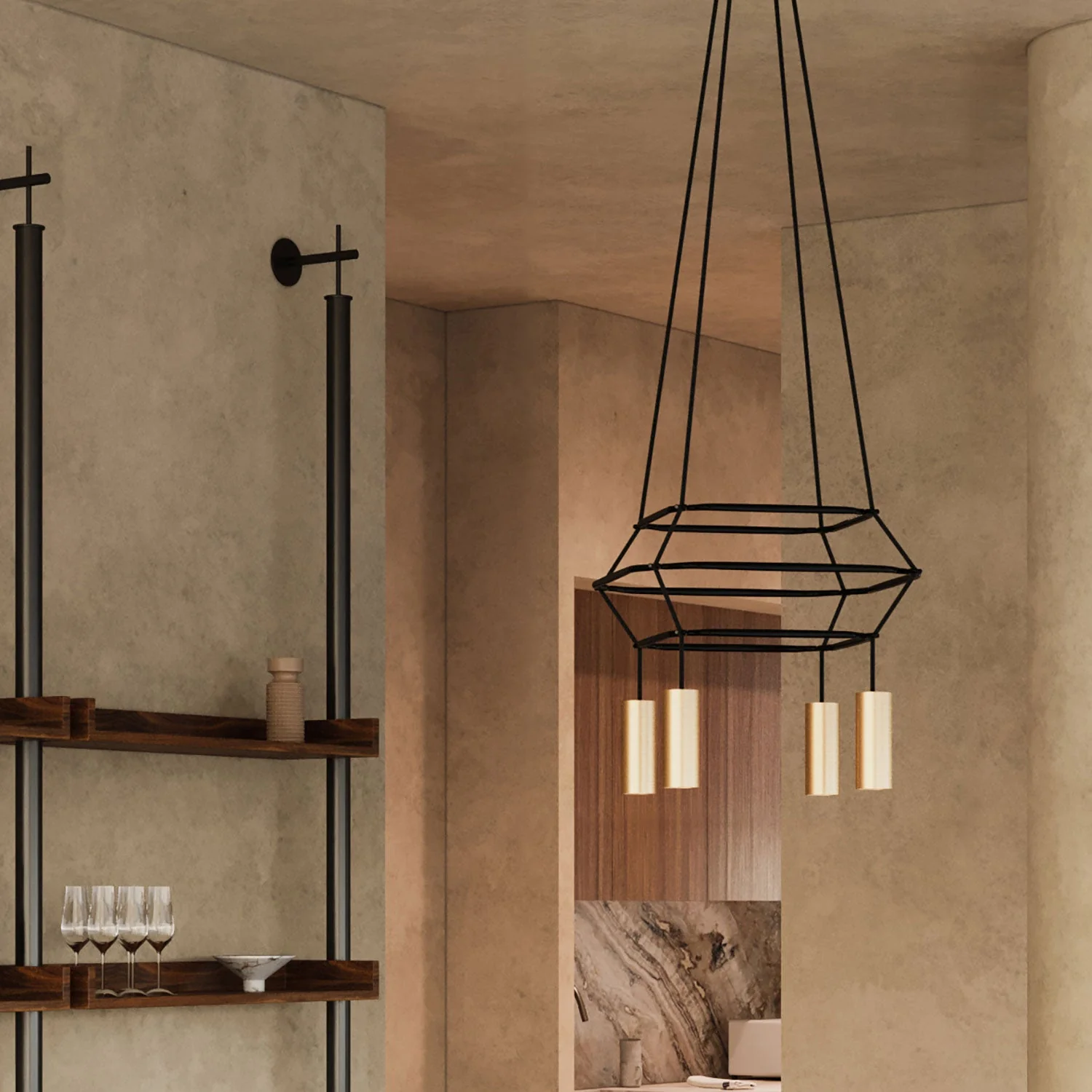 Lampadario 3 Cage a 4 cadute Tub-E14 - Bronzo satinato - Image 3