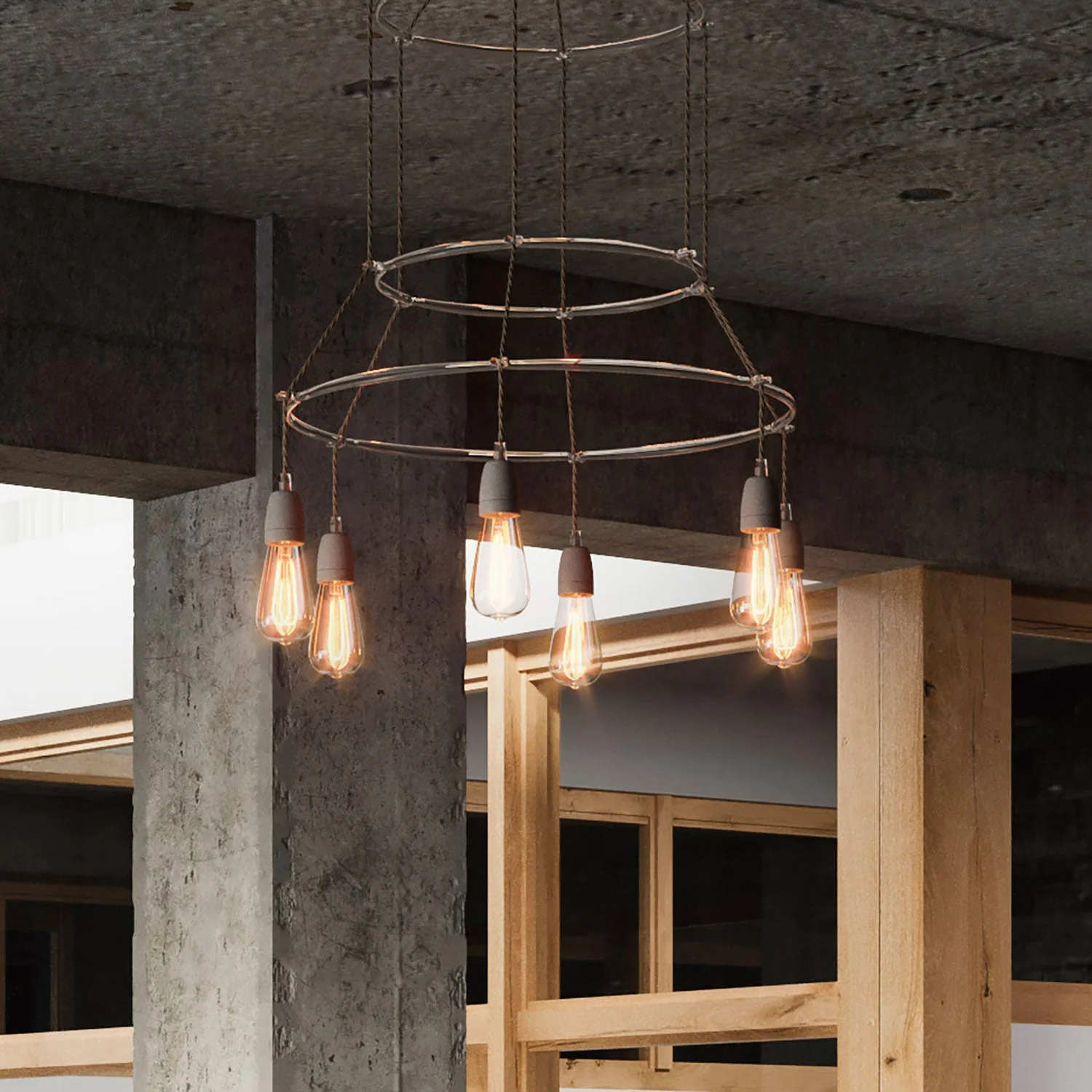 Lampadario 3 Cage a 6 cadute Edison ST64 - Grigio - Image 3