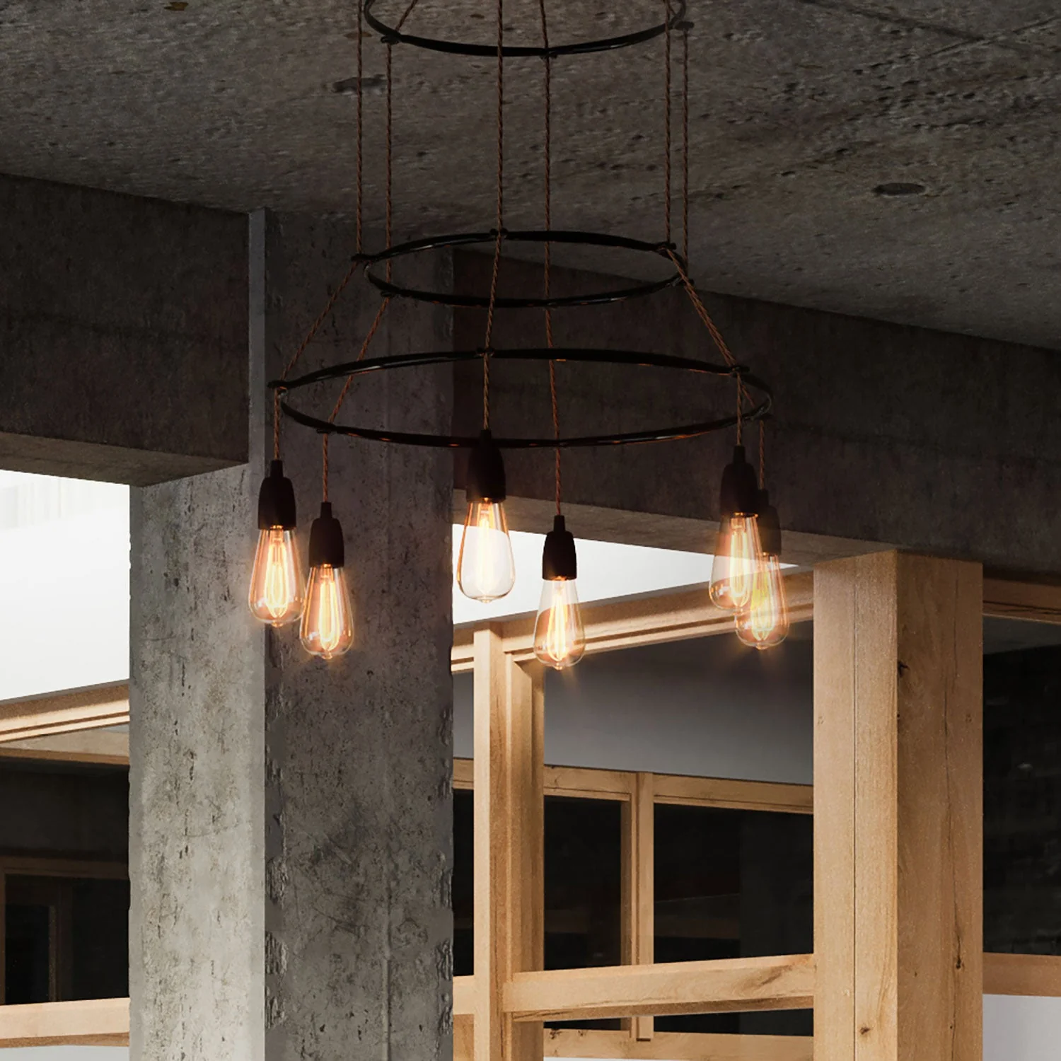 Lampadario 3 Cage a 6 cadute Edison ST64 - Nero - Image 3