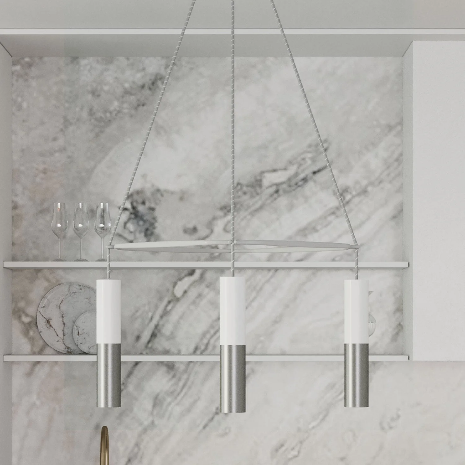 Lampadario Cage a 4 cadute Tub-E14 Doppio - Bianco opaco - Image 3