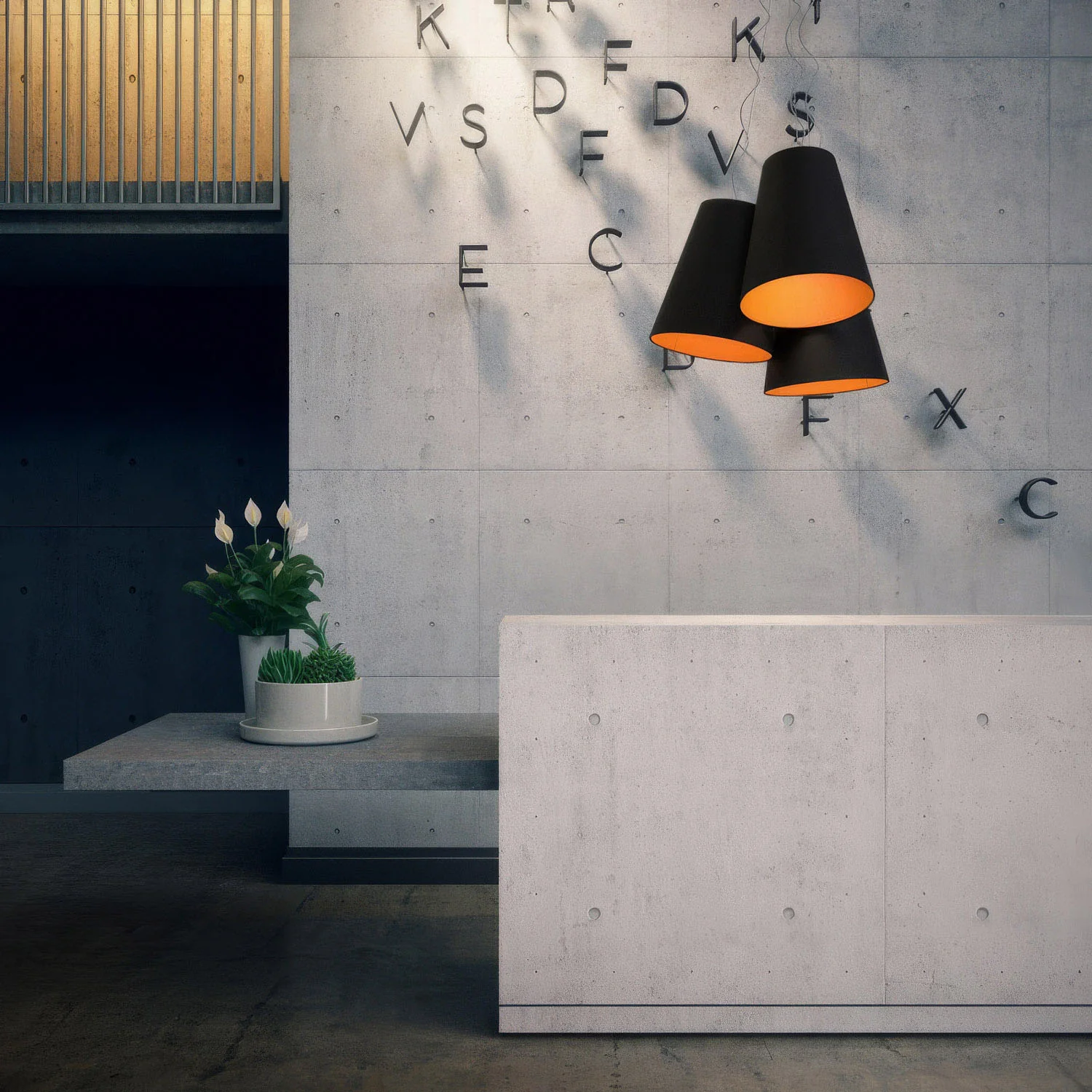 Lampadario Trittico con paralumi a cono bicolore Antracite e Mandarino - Made in Italy - Image 3