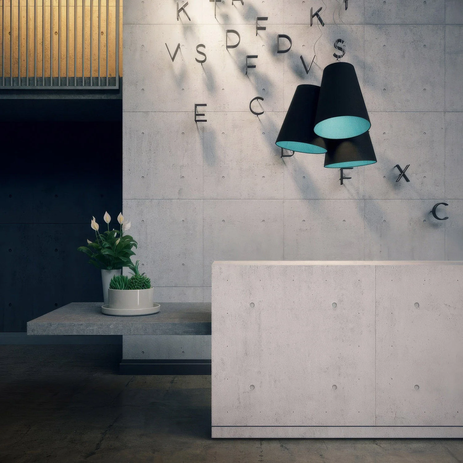 Lampadario Trittico con paralumi a cono bicolore Cenere e Celeste - Made in Italy - Image 3