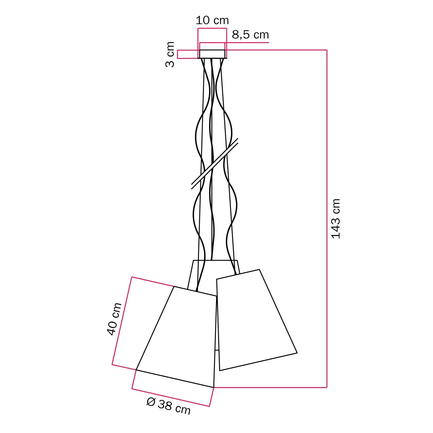 Lampadario Trittico con paralumi a cono bicolore Cenere e Celeste - Made in Italy - Image 4