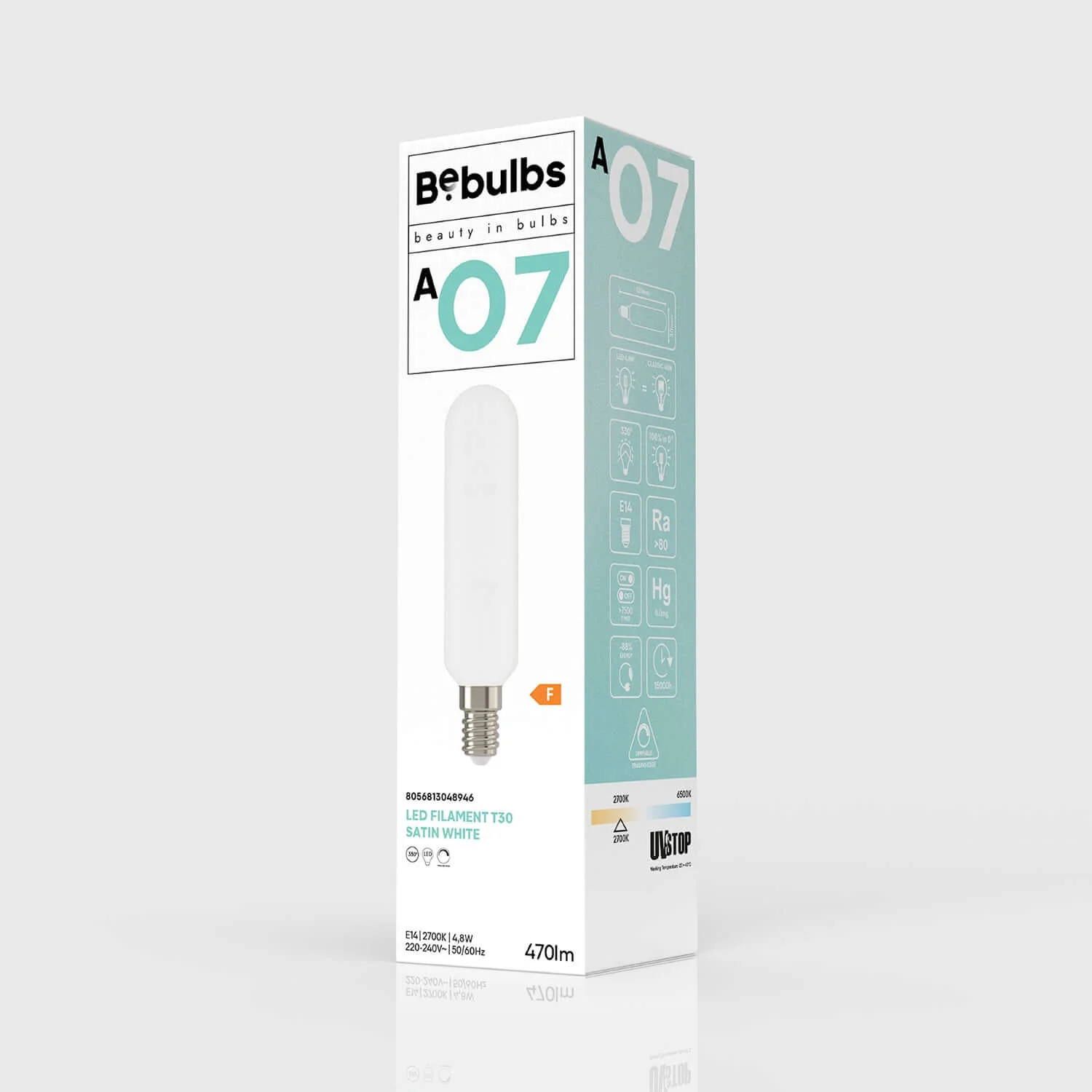 Lampadina LED Bianco Satinato Tubolare 4,8W 470Lm E14 2700K Dimmerabile - A07 - Image 4