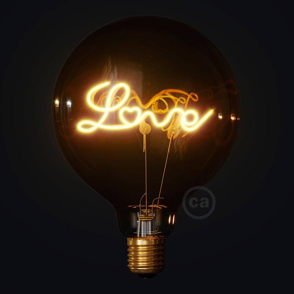Lampadina LED Dorata per base Globo G125 filamento Singolo “Love” 5W 250Lm E27 2000K Dimmerabile - Image 2