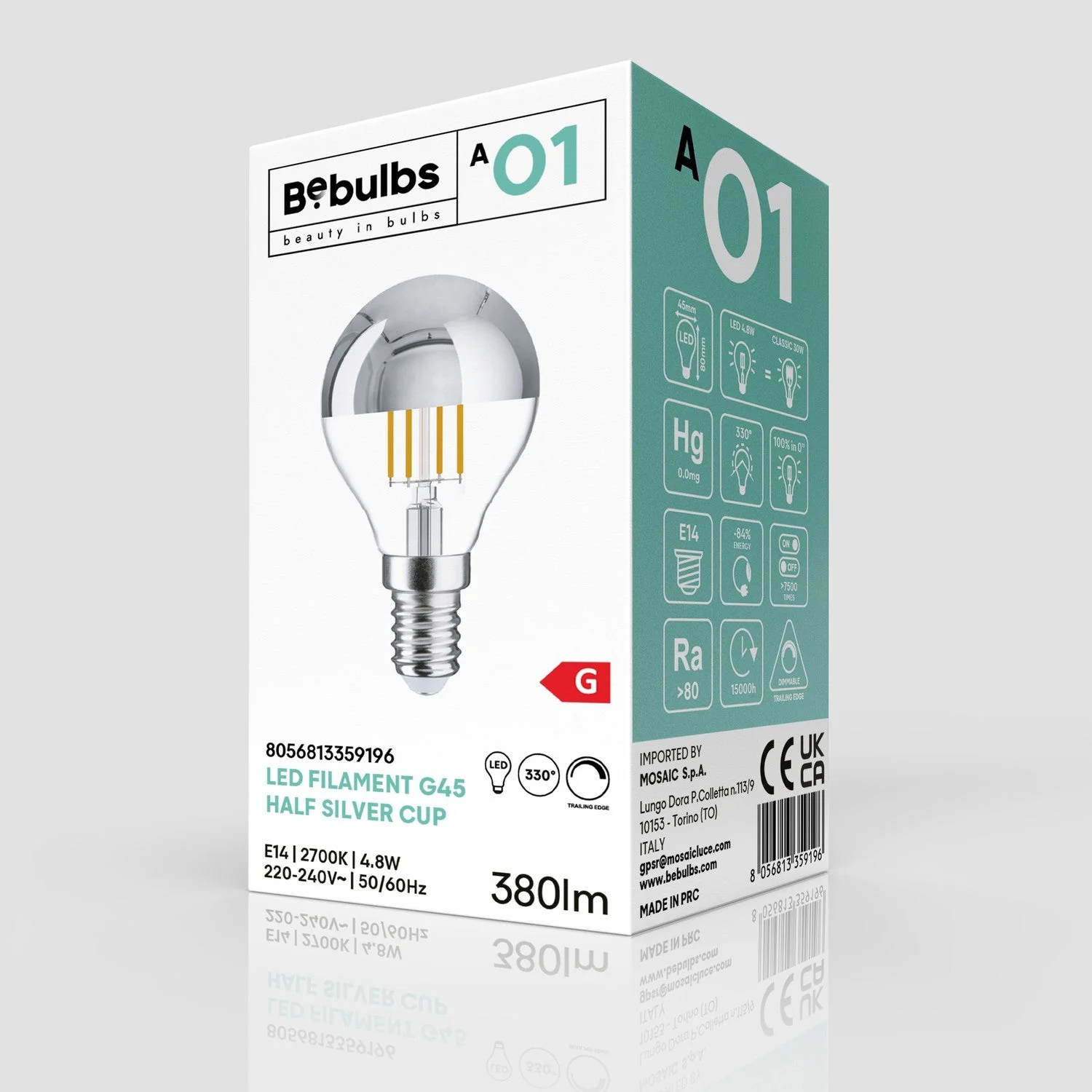 Lampadina LED Mezza Sfera Argento Mini Globo G45 4,8W 380Lm E14 2700K Dimmerabile - A01 - Image 4