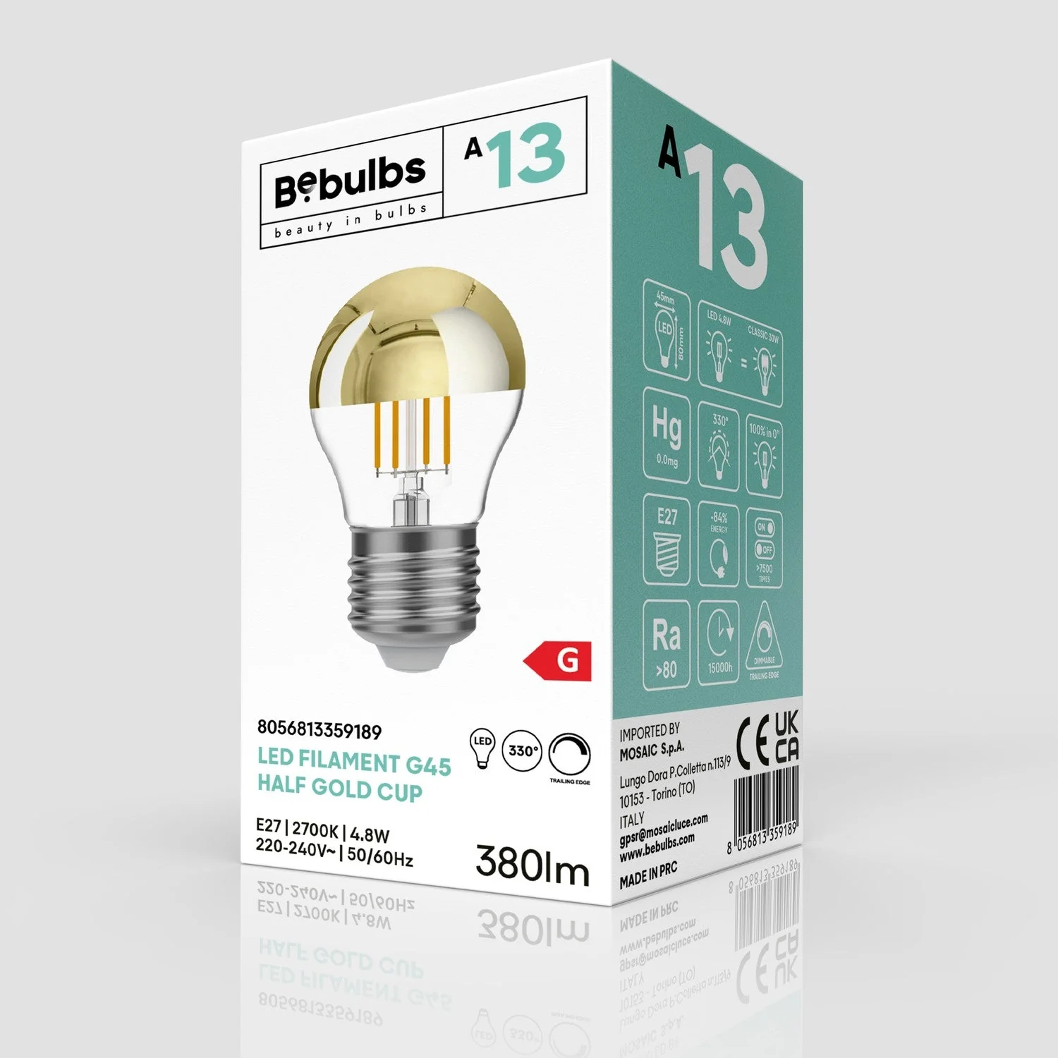 Lampadina LED Mezza Sfera Oro Mini Globo G45 4,8W 380Lm E27 2700K Dimmerabile - A13 - Image 4