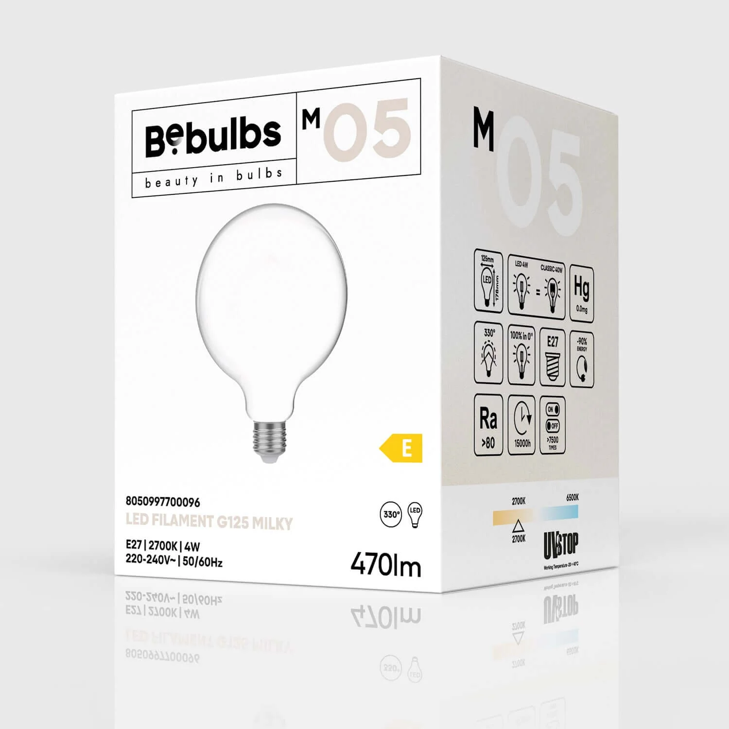 Lampadina LED Milky Globo G125 4W 470Lm E27 2700K - M05 - Image 4