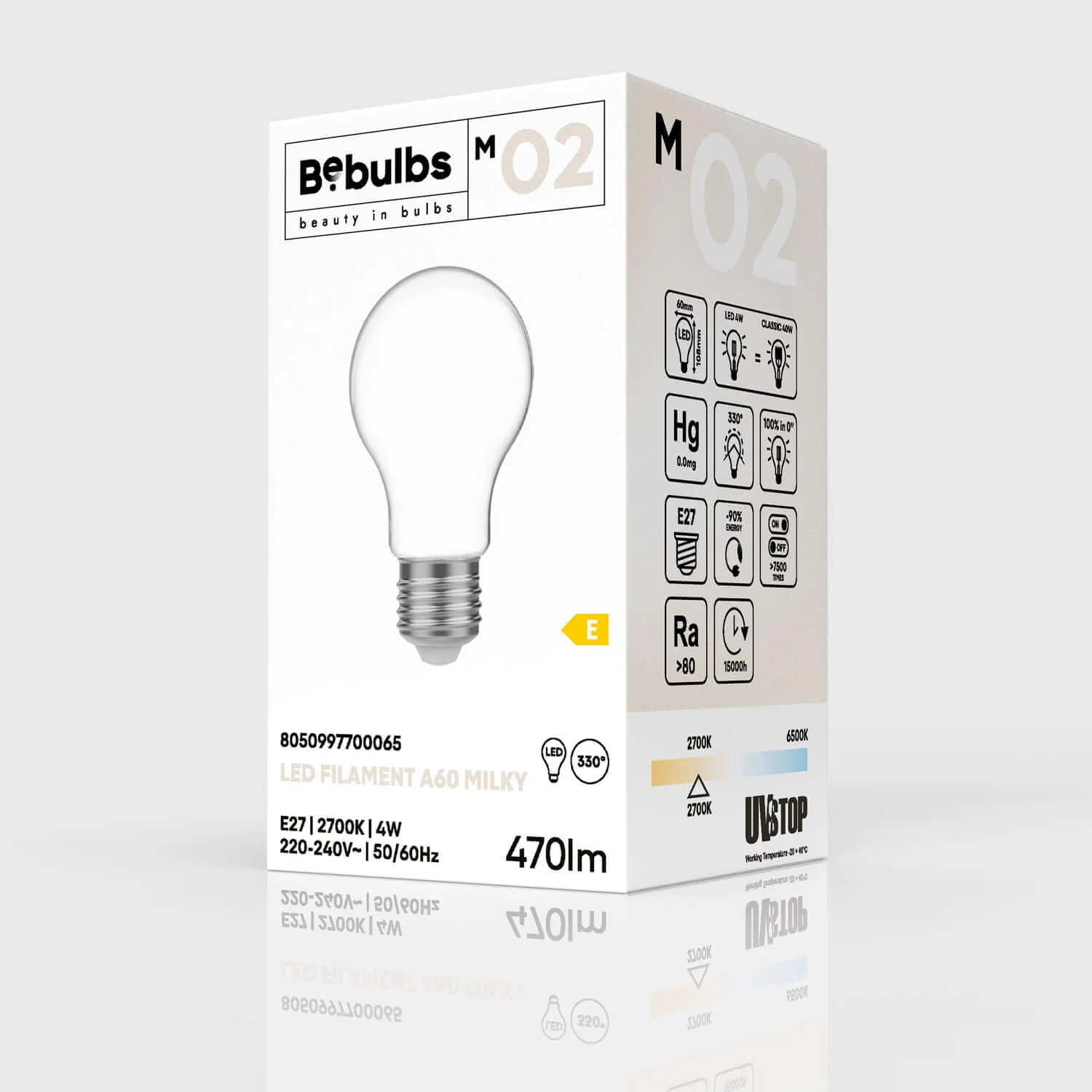 Lampadina LED Milky Goccia A60 4W 470Lm E27 2700K - M02 - Image 4