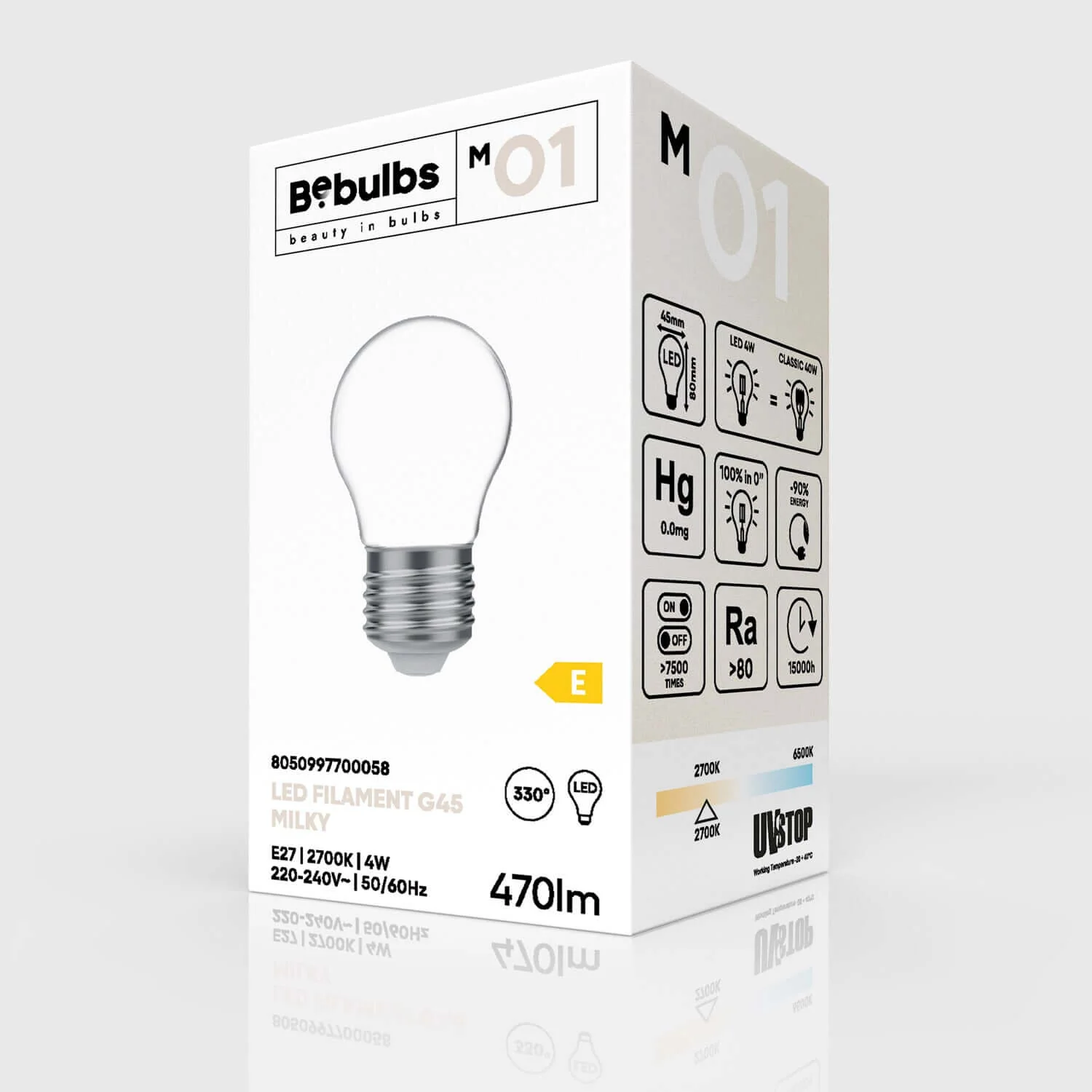 Lampadina LED Milky Mini Globo G45 4W 470Lm E27 2700K - M01 - Image 4