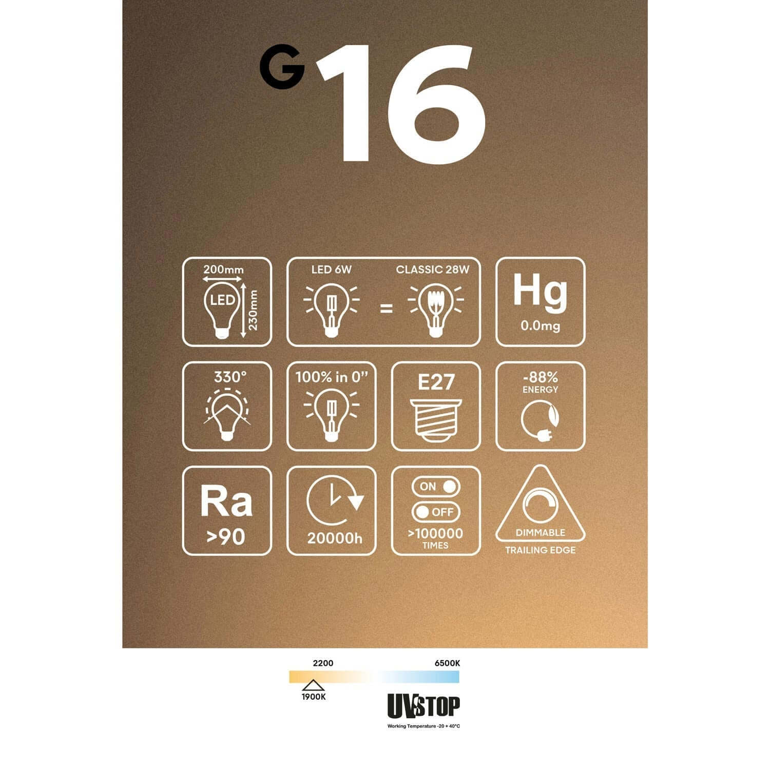 Lampadina LED Smoky Ghost Line CRI 90 G200 6W 300Lm E27 1900K Dimmerabile - G16 - Image 6