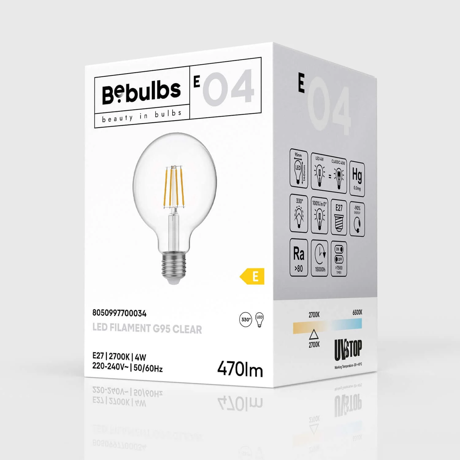Lampadina LED Trasparente Globo G95 4W 470Lm E27 2700K - E04 - Image 4