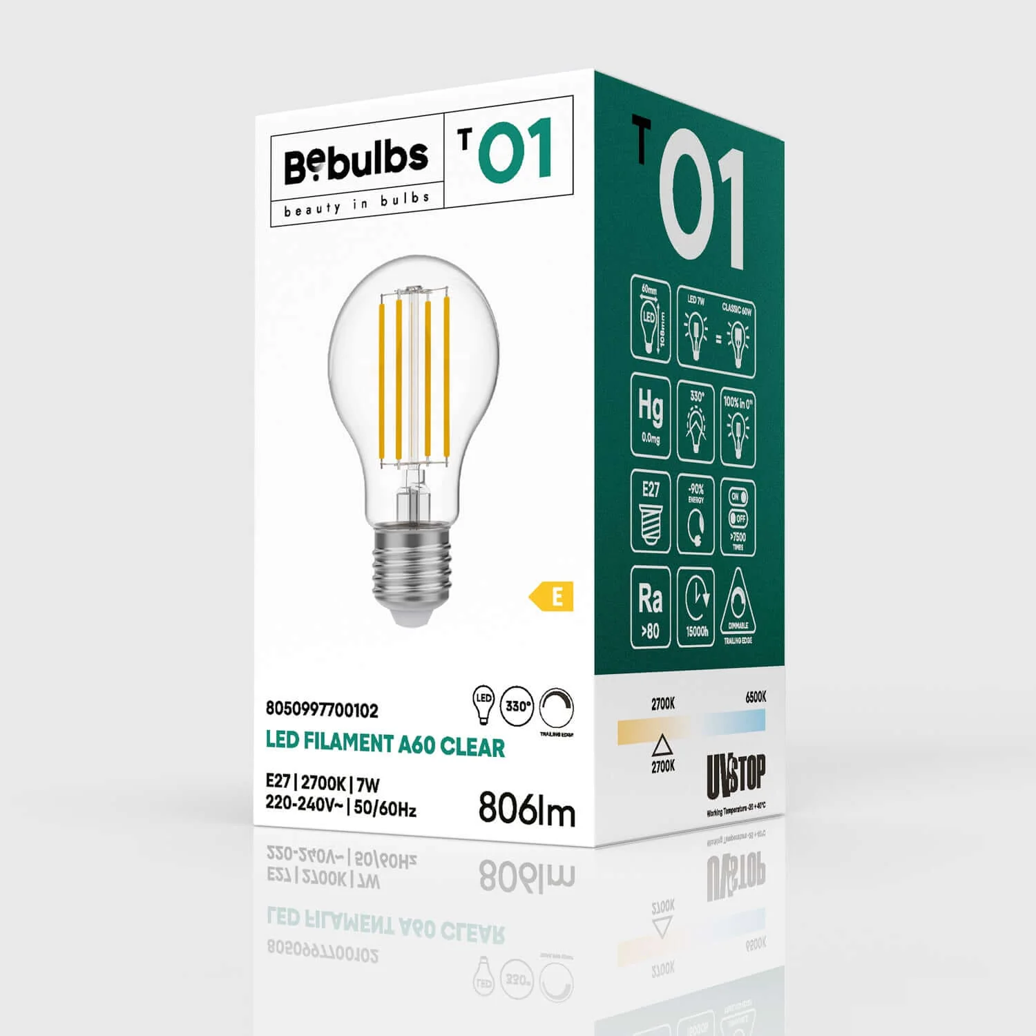 Lampadina LED Trasparente Goccia A60 7W 806Lm E27 2700K Dimmerabile - T01 - Image 4