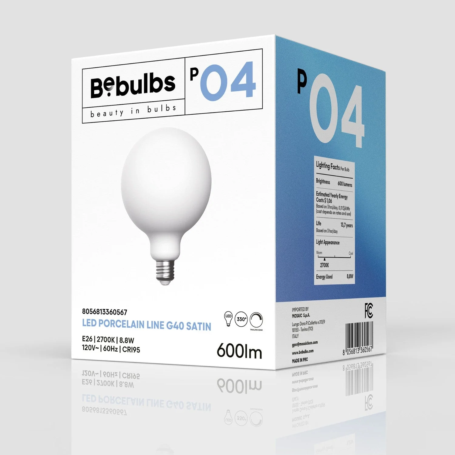 LED Porcelain Effect Light Bulb CRI 95 G40 8.8W 600Lm E26 120V 2700K Dimmable - P04 - Image 4