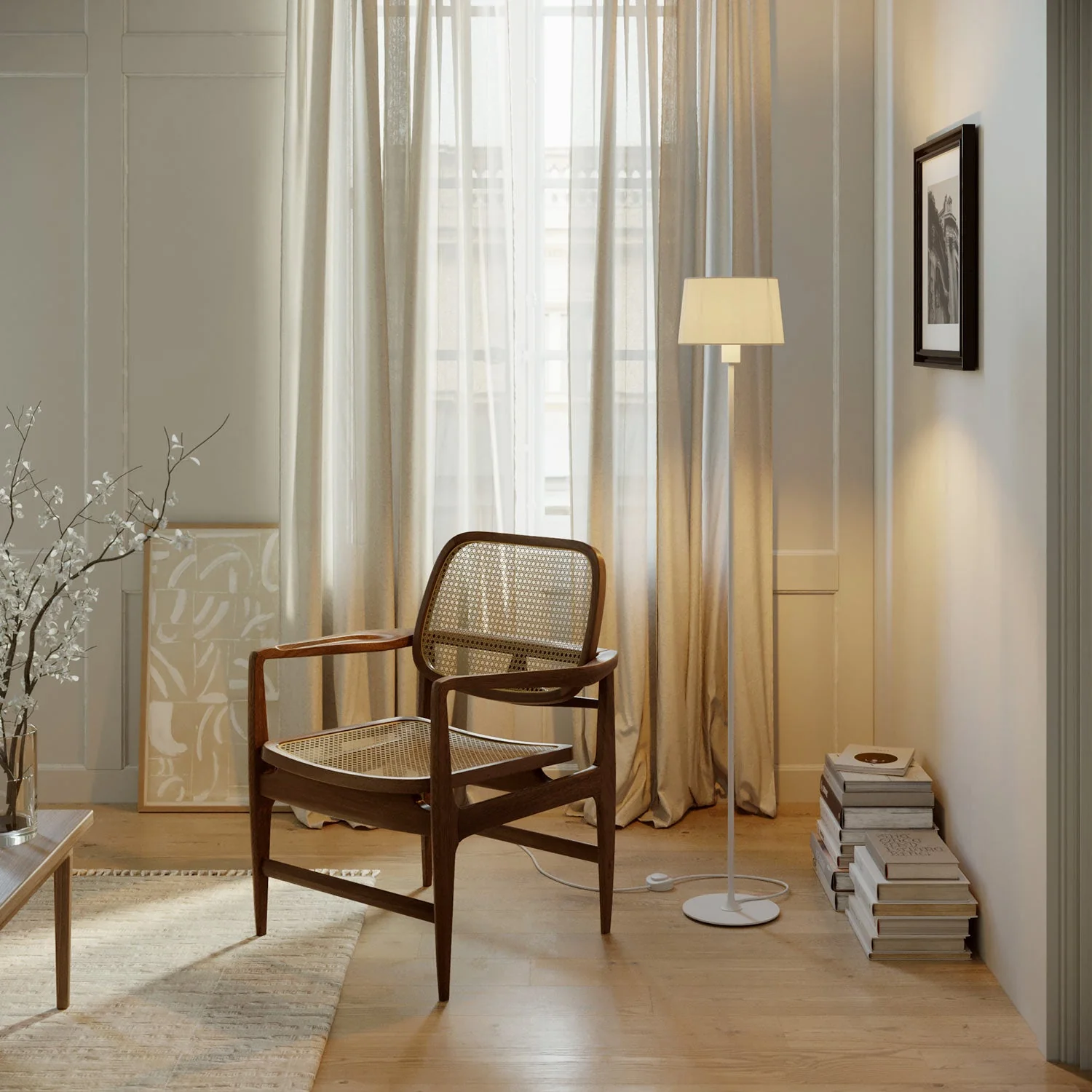 MAG-Y floor lamp with round metal base with fitting for lampshade - Matt white - Image 2
